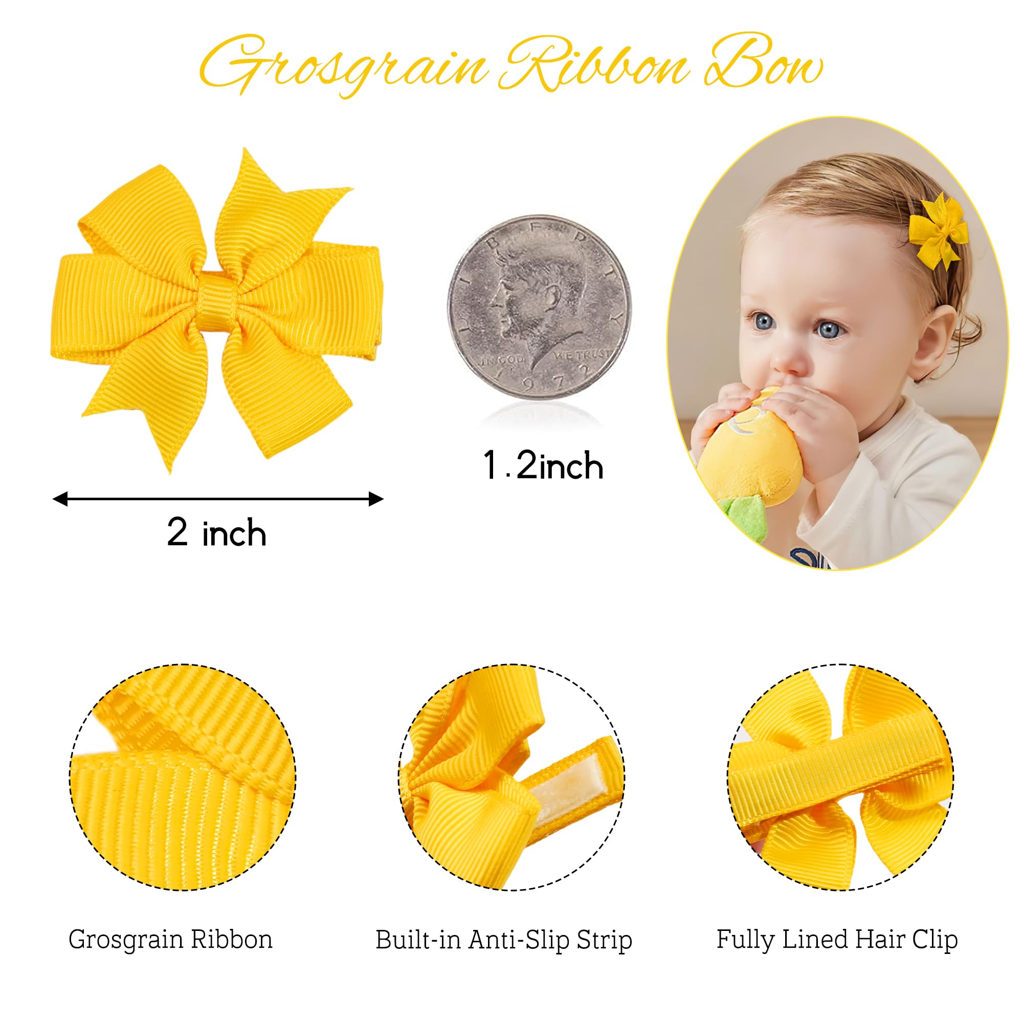 JOYOYO 50pcs Boutique Grosgrain Ribbon Pinwheel Hair Bows for Baby Girls, Toddler Bows Hair Clips Birthday Gifts In Pair
