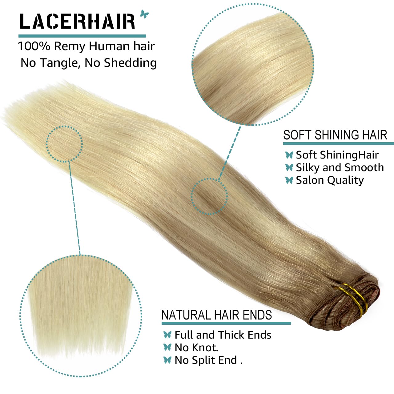 Lacer Balayage Clip In Hair Extensions B#8/60 Light Brown Fading To Platinum Blonde Color Remy Human Hair Extensions Clip In Rea