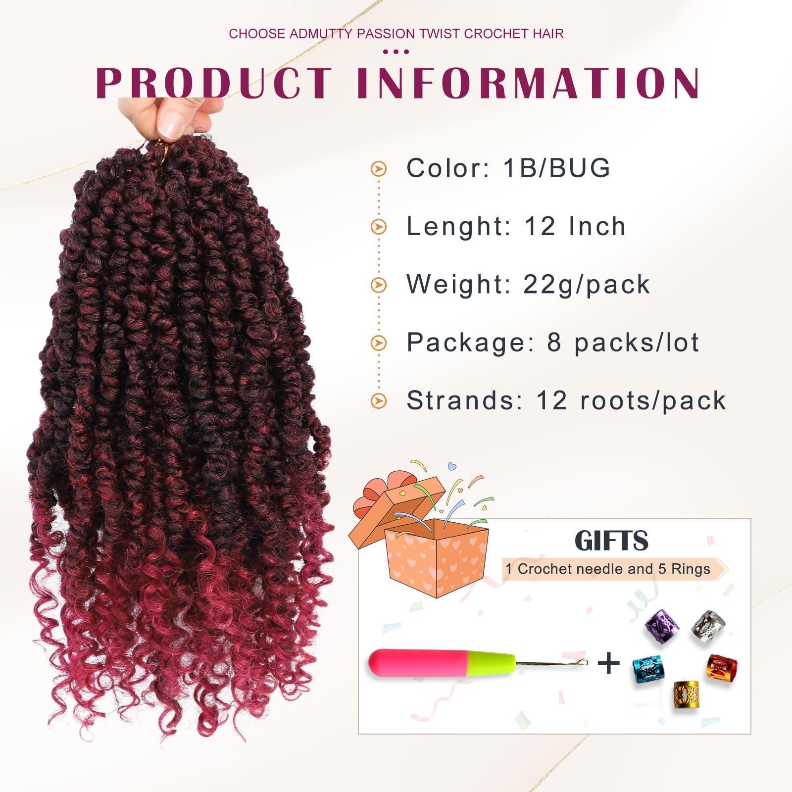 Passion Twist Crochet Hair,Pretwisted Passion Twist Hair,Passion Twist Hair 12 Inch,8 Packs Short Passion Twist Crochet Braids,P