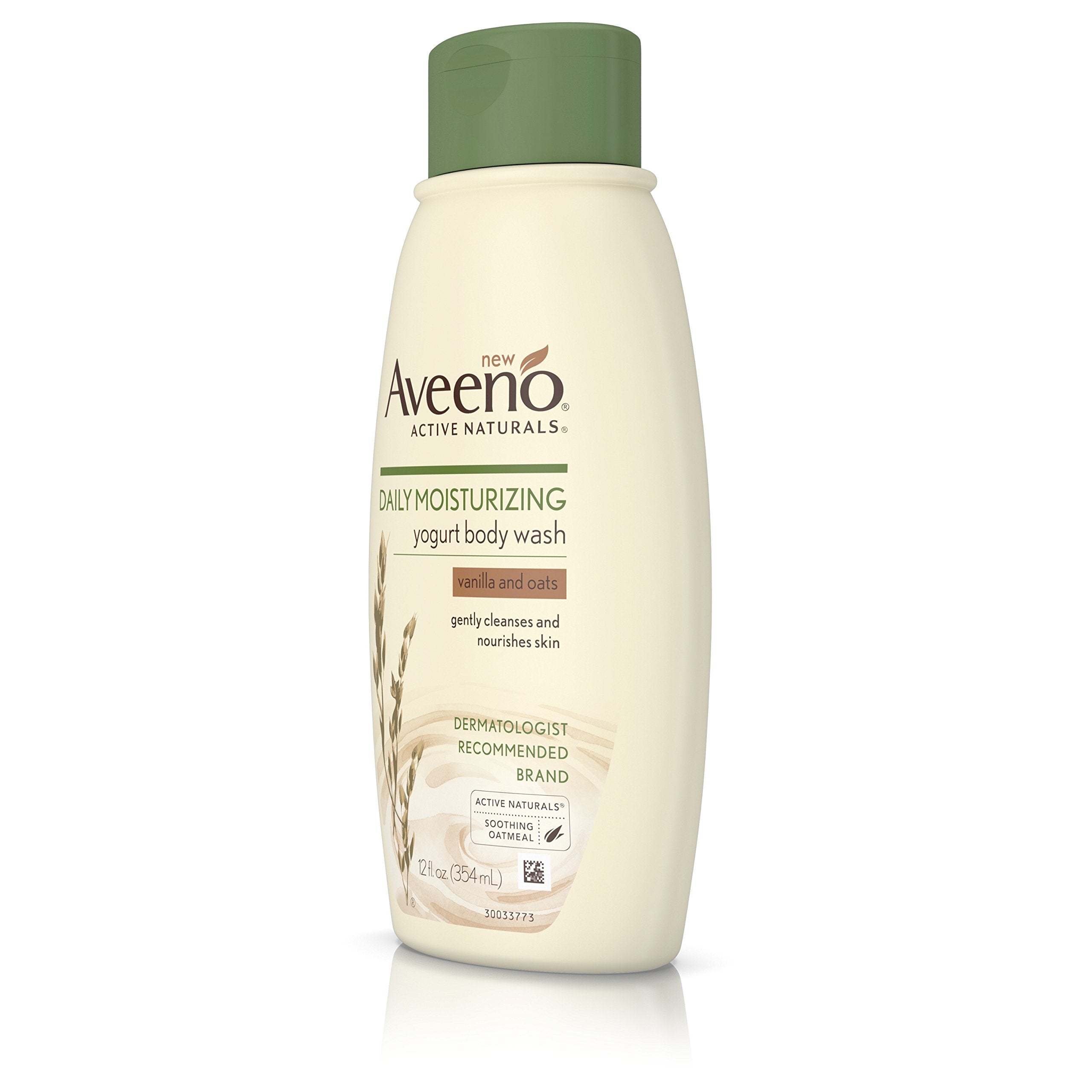 Aveeno Daily Moisturizing Yogurt Body Wash for Dry Skin with Soothing Oat & Vanilla Scent, Gentle Body Cleanser, 12 fl. oz (Pack