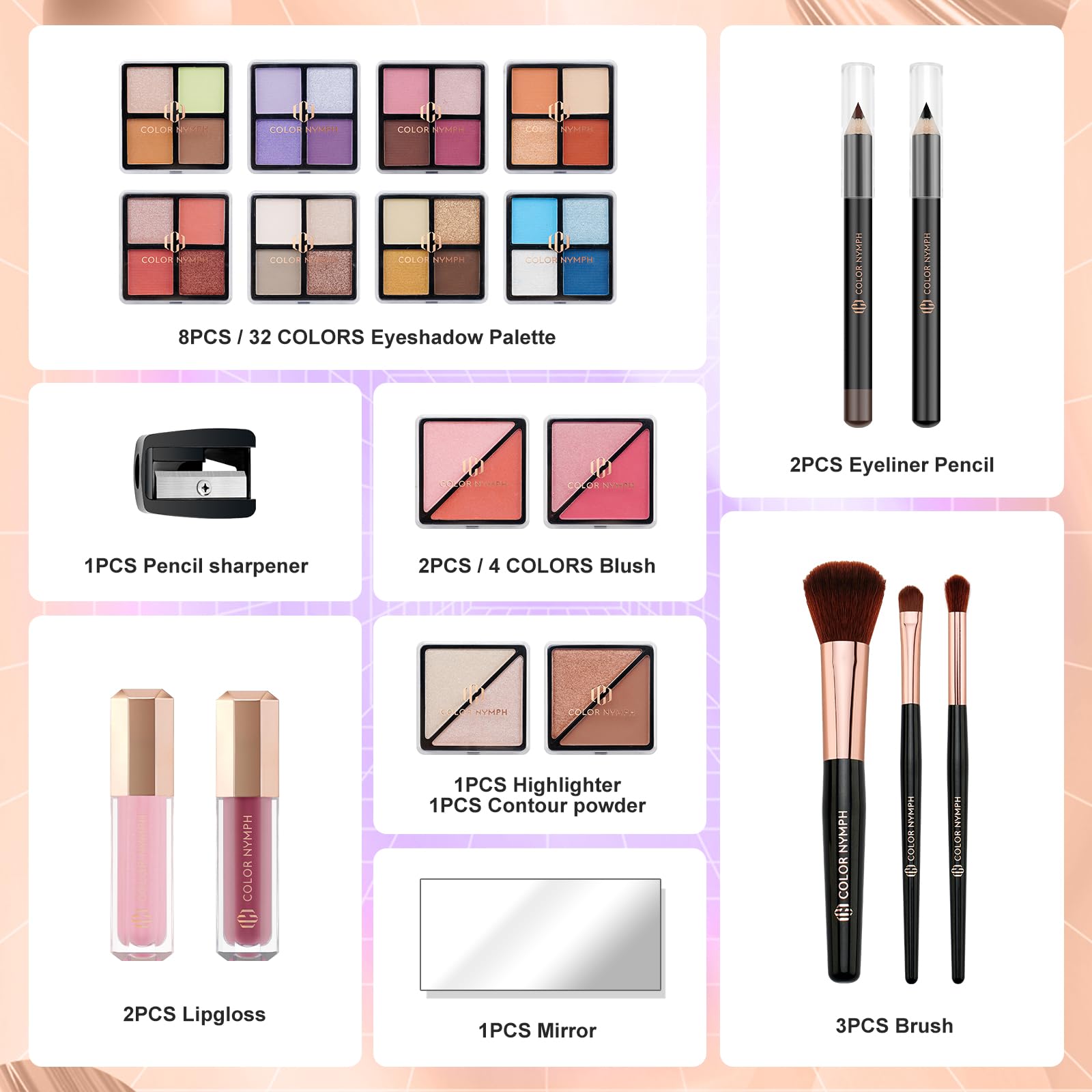 Color Nymph Girls Makeup Kit For Teenagers Girls With Train Case, Full Starter Cosmetics Set Included Included 32 Colors Eyeshad