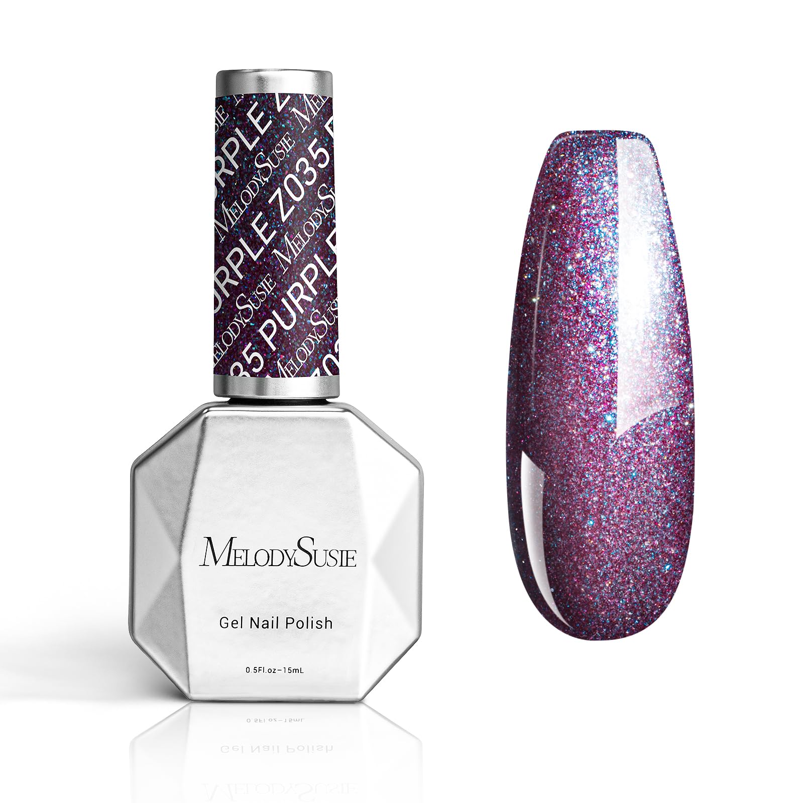 MelodySusie Glitter Gel Nail Polish,15ml Universe Star Glitter Nail Polish Purple Blue Color Z035, Soak Off UV LED Nail Lamp Gel