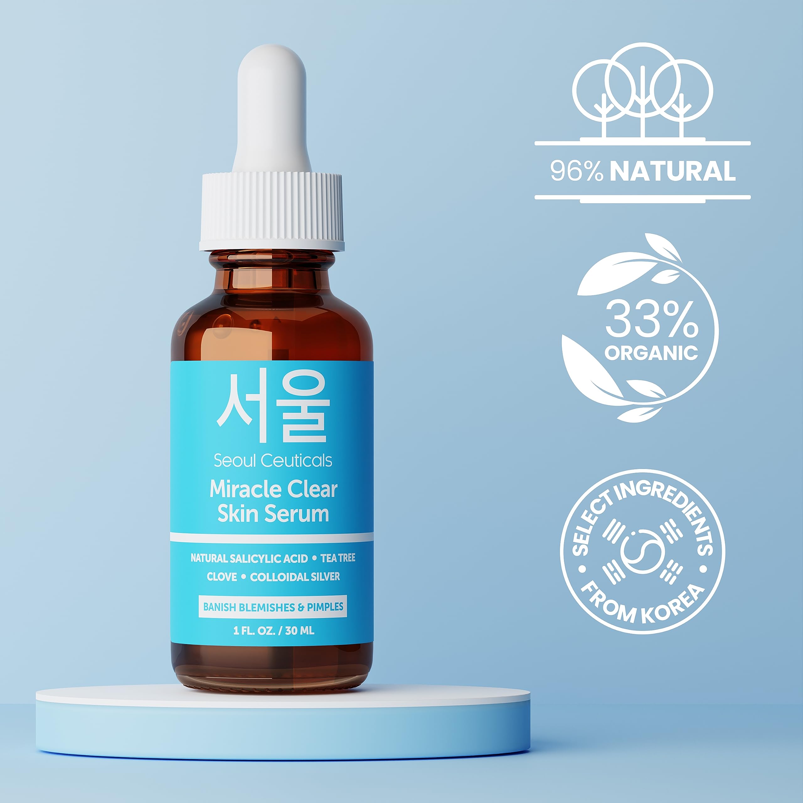Seoulceuticals Korean Acne Serum, Skin Care Treatment For Acne Prone Skin - Rapid Action Salicylic Acid, Tea Tree & Clove For Ev