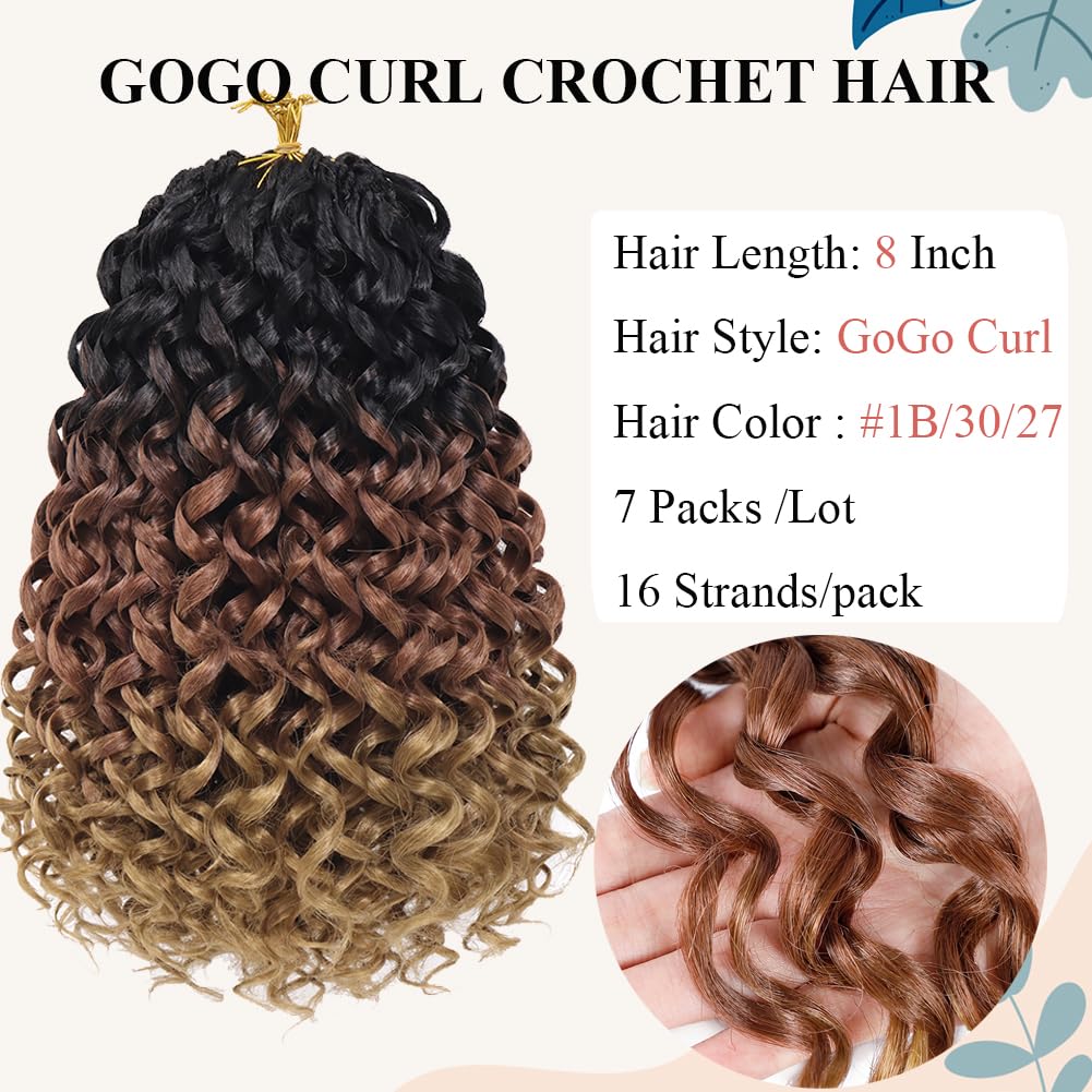 Gogo Curl Crochet Hair 7 Packs Water Wave Crochet Hair For Women 8 Inch Short Curly Crochet Braids Hair Deep Wave Braiding Hair