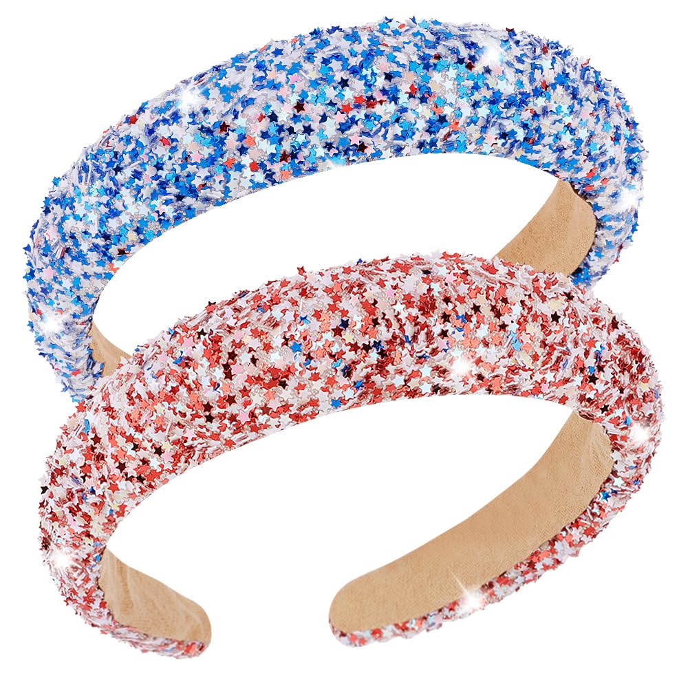 AHONEY 2 Pack Red Headband for Women Girls, Red Christmas Headband Glitter Star Sequin Padded Headbands for Women Sparkly Hoilda