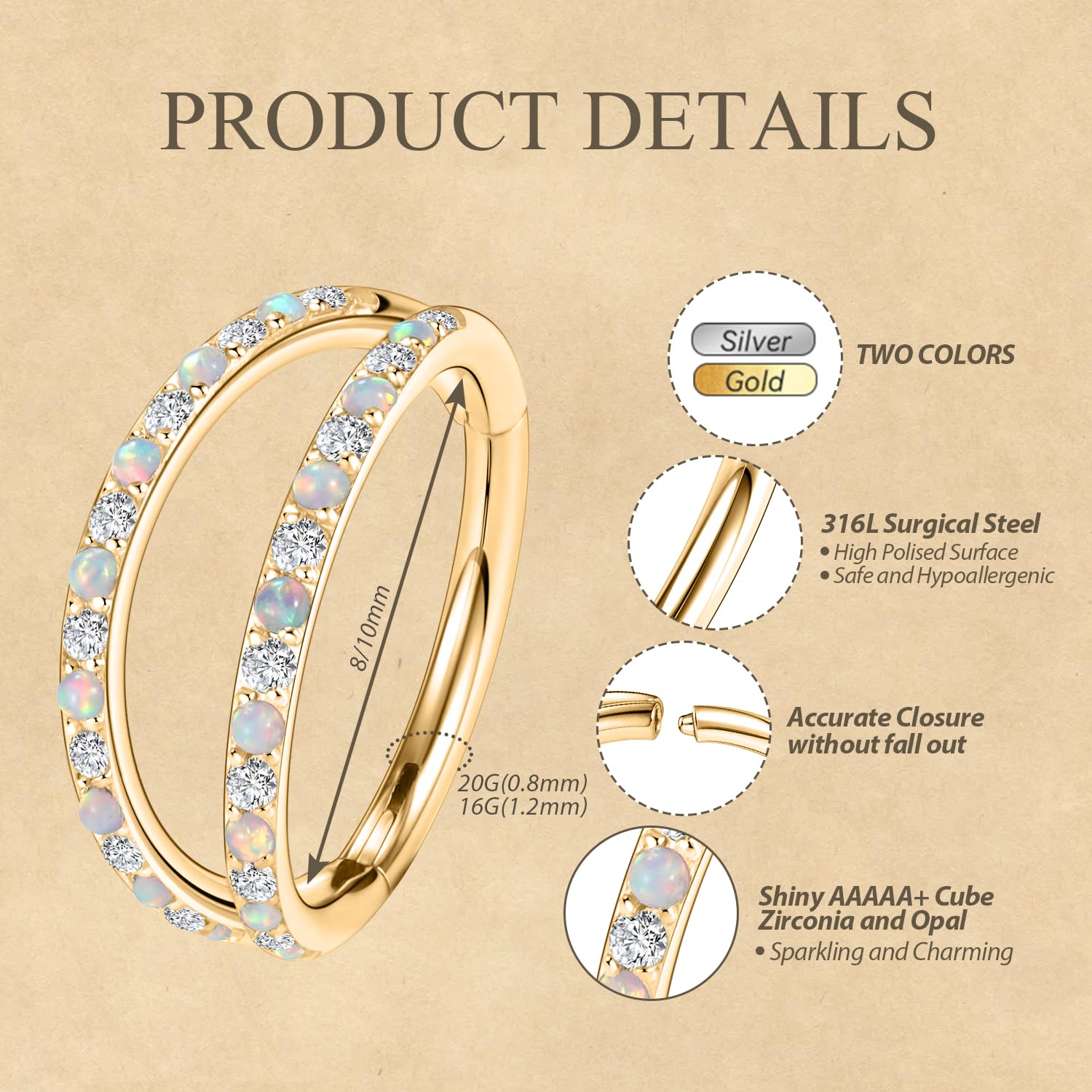 FUNLMO Double Septum Nose Ring 16G Helix Daith Cartilage Conch Lobe Piercing Jewelry Septum Jewelry Cartilage Earring Hoop Surgi