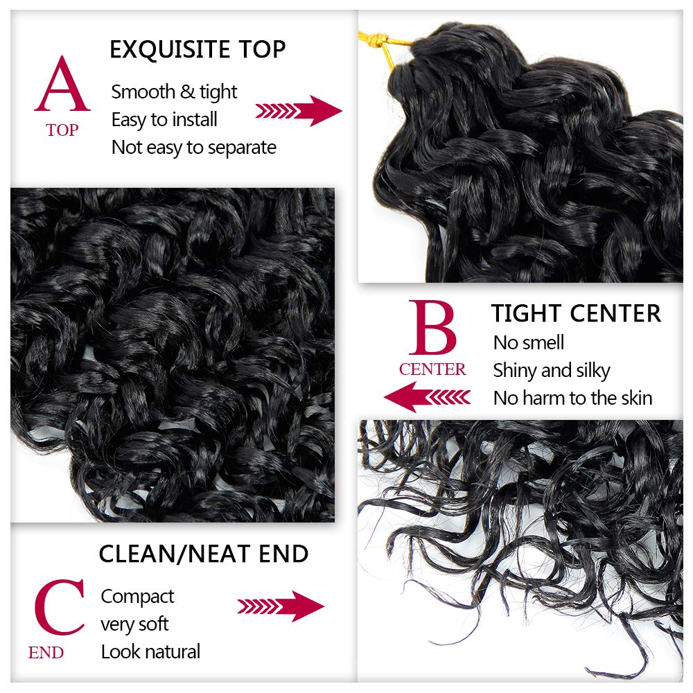 14Inch Gogo Curl Crochet Braids For Water Wave Crochet Hair For Black Women,Natural Black Deep Wave Synthetic Braiding Hair Exte