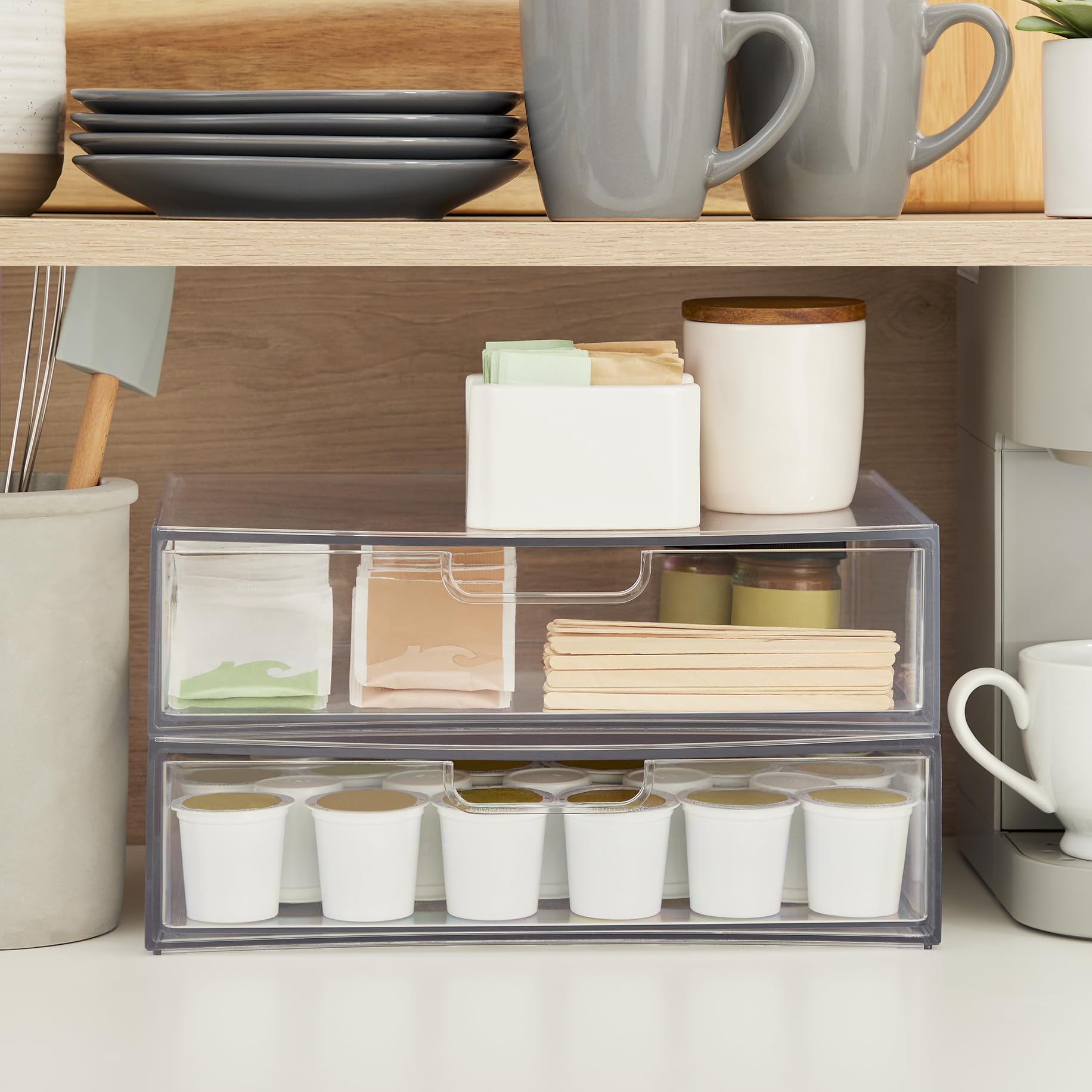 Stori Sofia 12.5    Wide Clear Stackable Open Storage Drawers, 2 Pack Plastic Organizer Bins For Makeup Palettes, Cosmetics, And