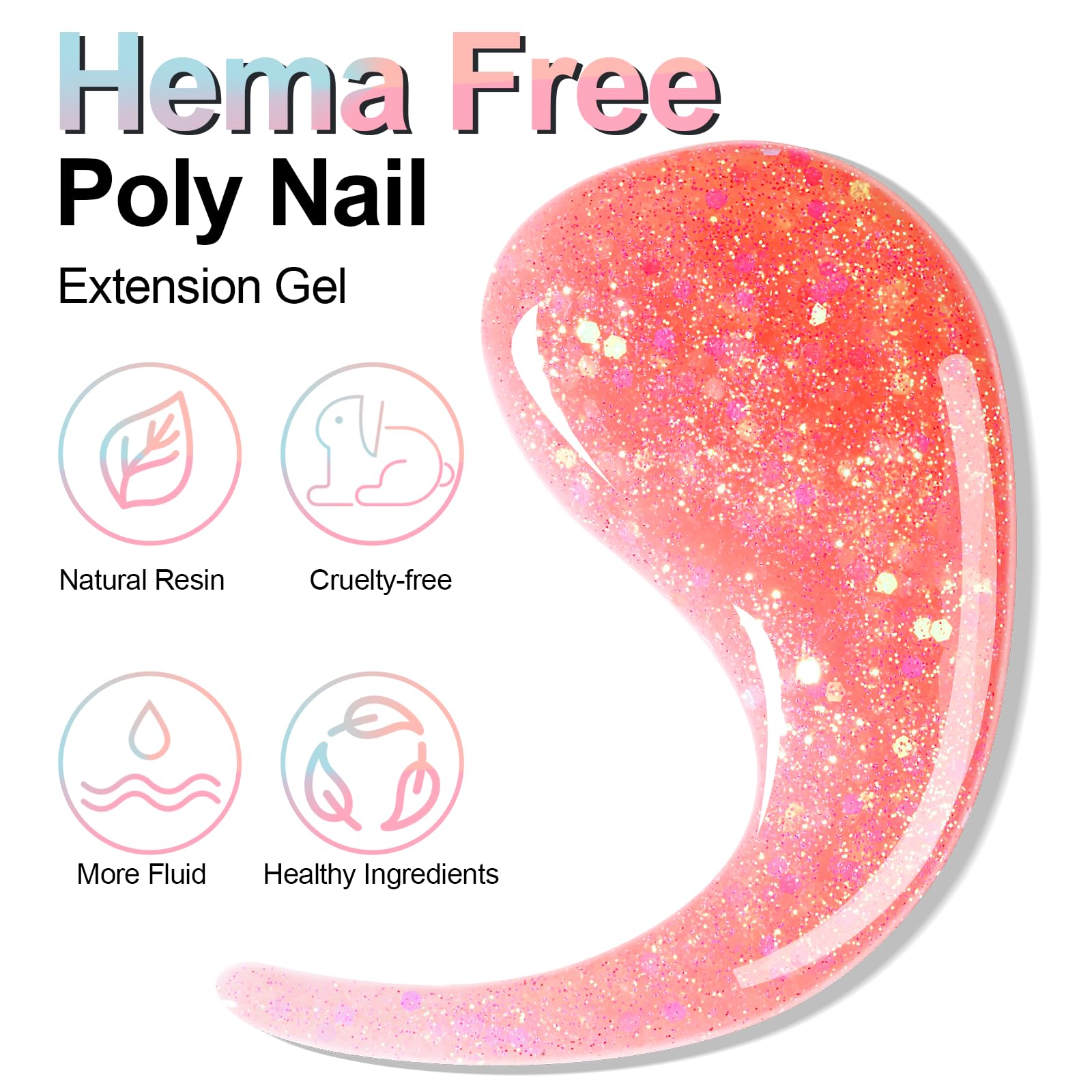 Nxj Infilila Poly Nail Gel Builder Gel For Nails, 50Ml Hot Pink Poly Nail Gel Colors, Hema-Free Glitter Poly Nail Gel, Nail Exte