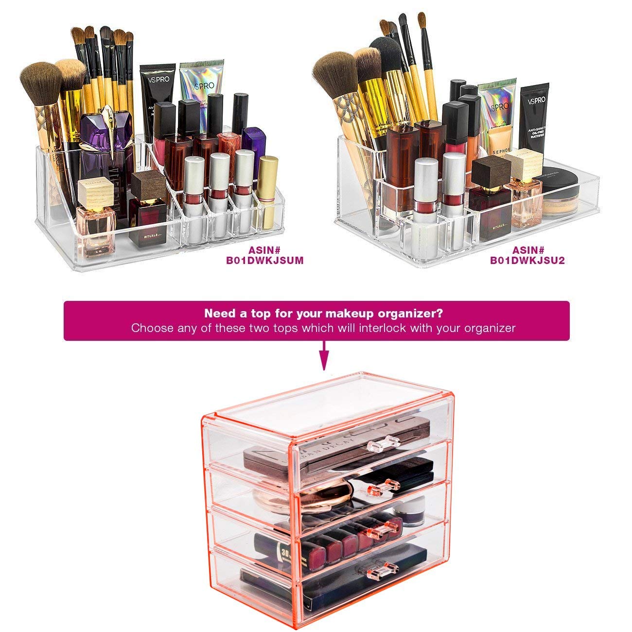 Sorbus Clear Cosmetics Makeup Organizer - Space Saving Acrylic Jewelry  Make Up Organizers And Storage Display - Stylish Makeup