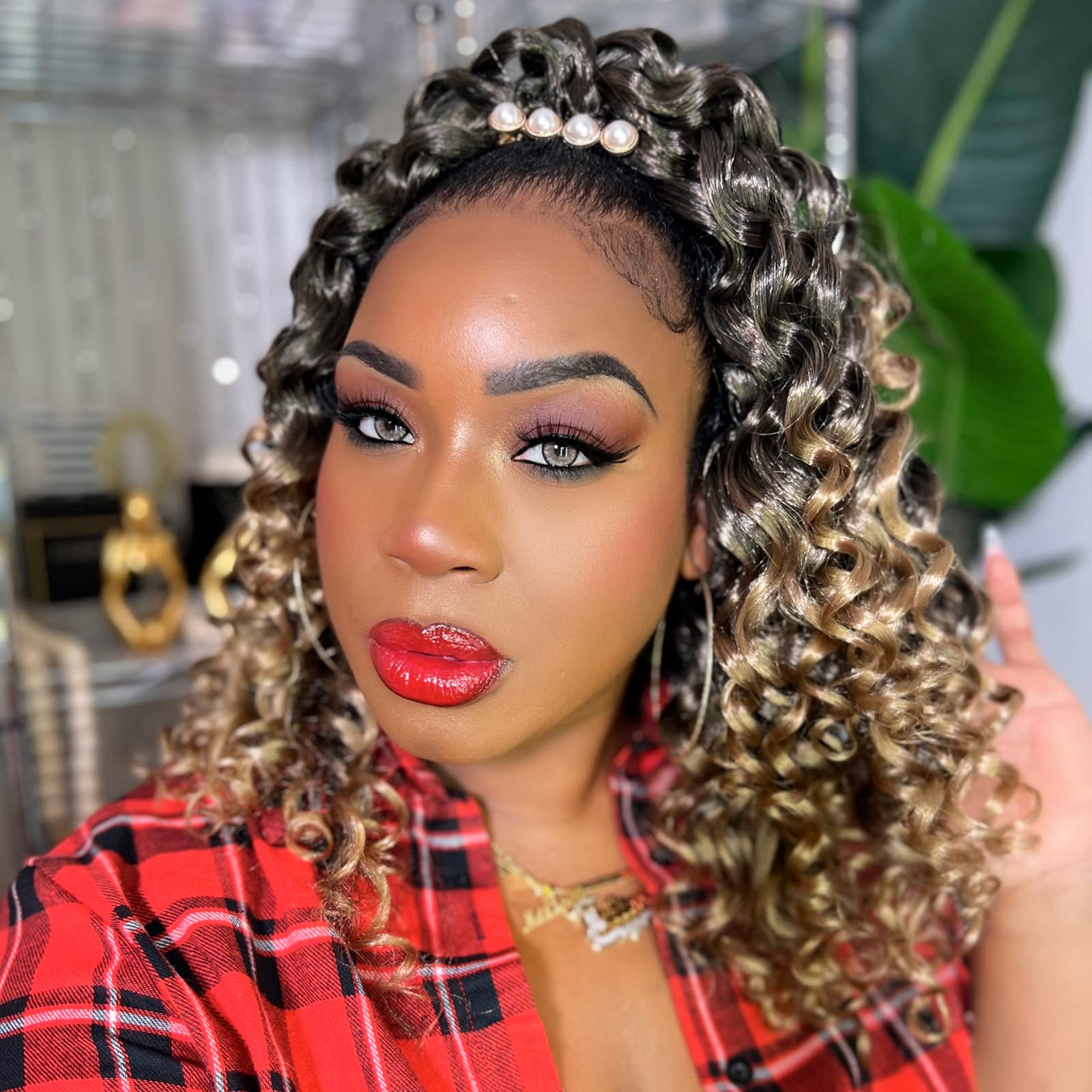 Toyotress Beach Curl Crochet Hair - 12 Inch 8 Packs Ombre Blonde Ocean Wave Crochet Hair, Short Curly Water Wave Deep Twist Wavy