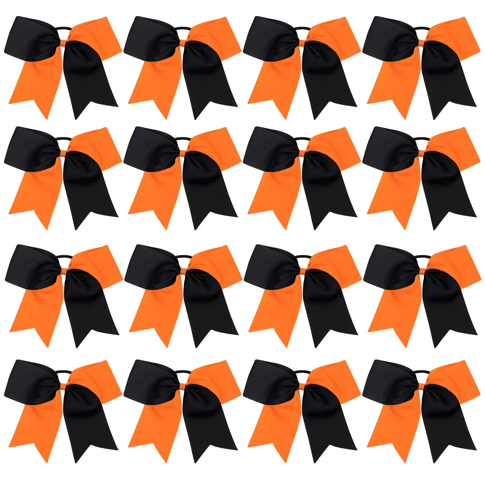 16Pcs 8 '' Large Cheer Hair Bows Ponytail Holder Elastic Band Handmade For Cheerleading Teen Girls College Sports (Black/Orange,