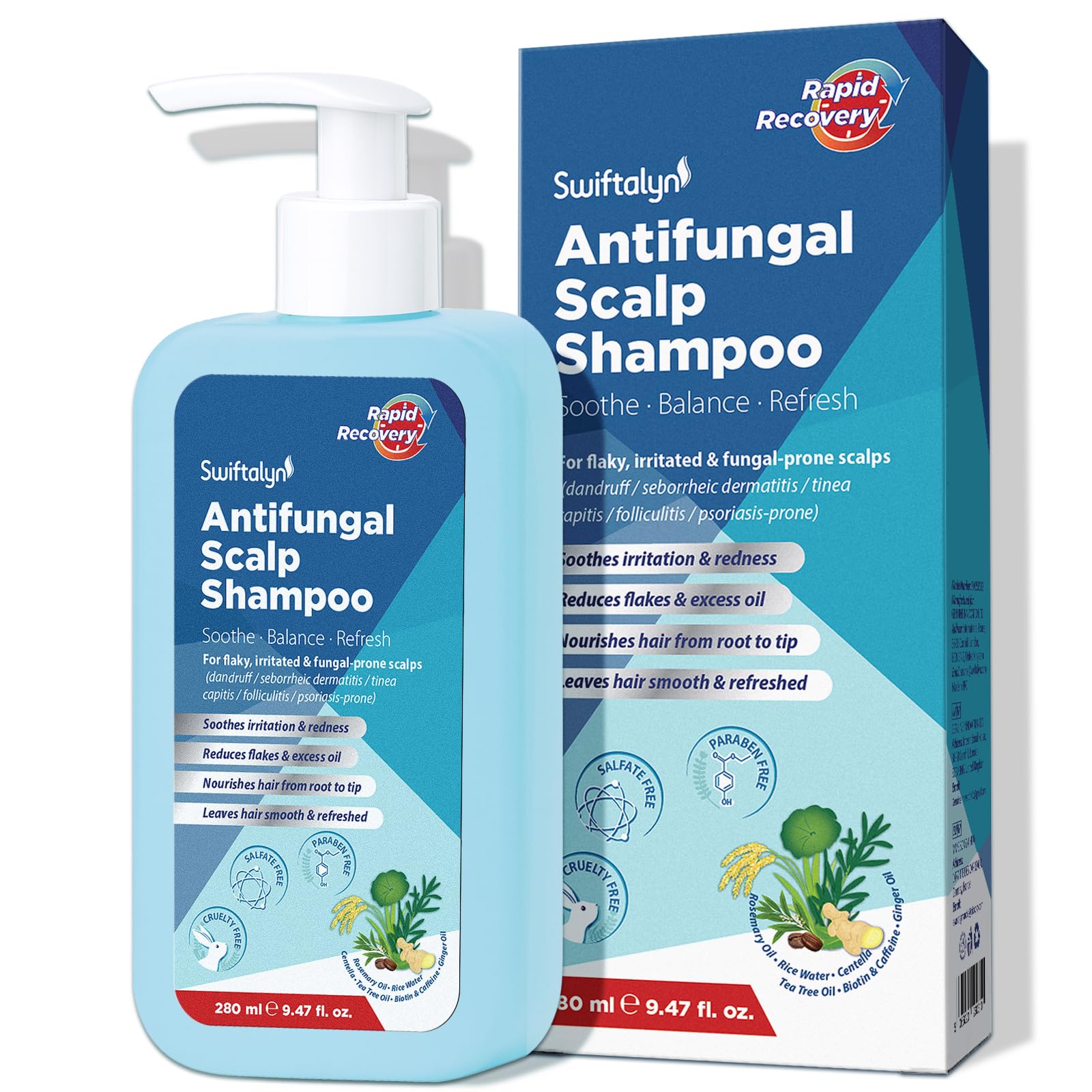 Swiftalyn Antifungal Shampoo for Seborrheic Dermatitis & Folliculitis: Psoriasis, Dandruff & Scalp Ance Shampoo for Men & Women 