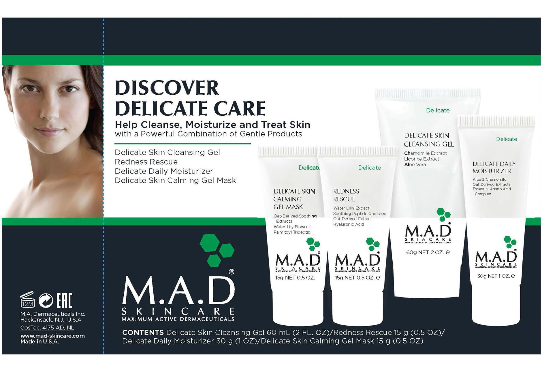 M.A.D Skincare Discover Delicate Care Set  Complete Sensitive Skin Regimen with Gentle Cleansing Gel, Redness Rescue, Daily Moi