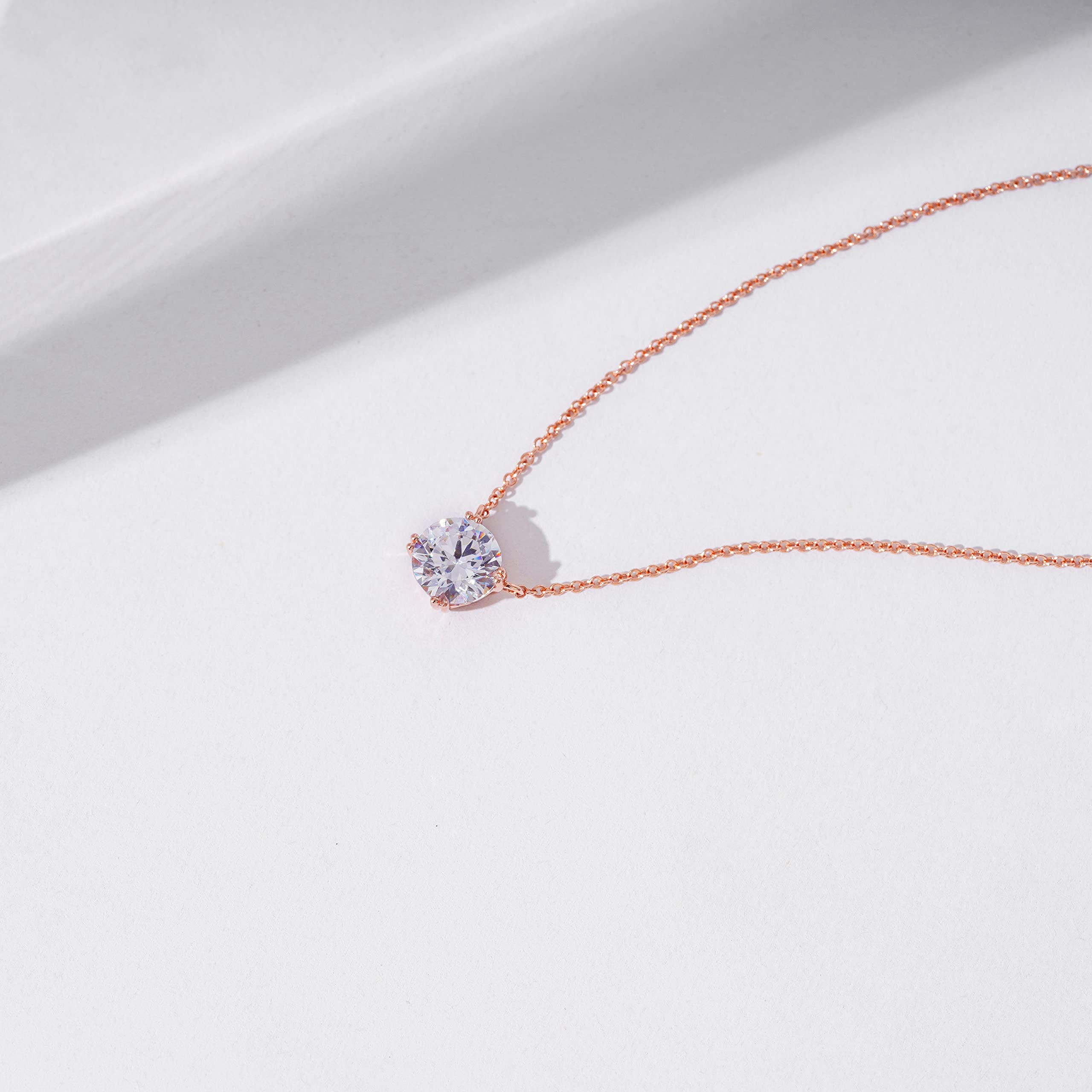 Amazon Essentials Rose Gold Plated Sterling Silver Solitaire Pendant Necklace set with Round Cut Infinite Elements Cubic Zirconi