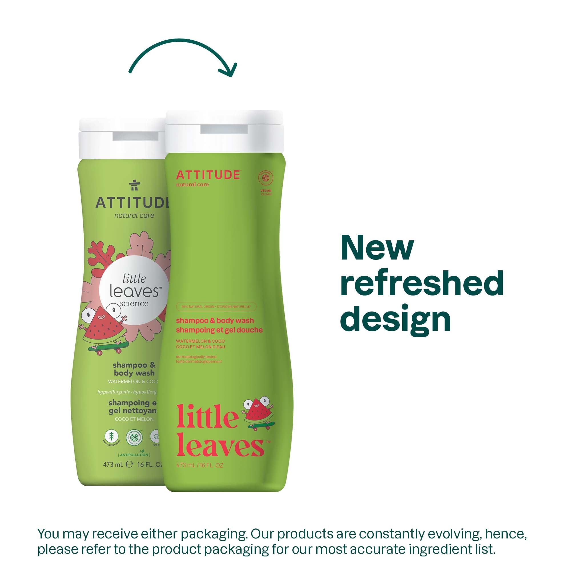 Attitude Kids Shampoo And Body Wash, Ewg Safe Hypoallergenic & Vegan, Perfect For Sensitive Skin, Watermelon & Coco, 16 Fl Oz