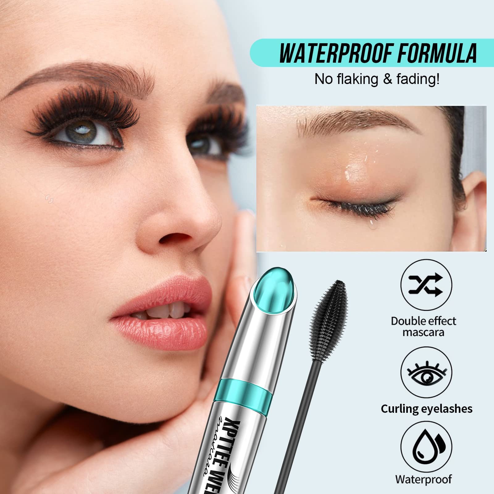 Fiber Mascara, Mascara Black,4D Silk Fiber Mascara, Natural Waterproof Smudge-Proof Mascara Black Mascara Thickening Lengthening