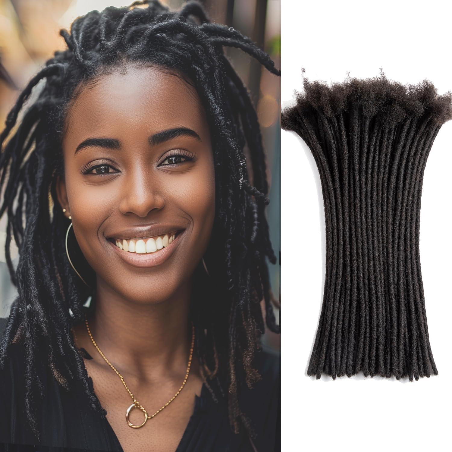 Teresa 6 Inch 0.6cm Width Loc Extension Human Hair Natural Black 60 Strands Full Hand-made Permanent Locs Extensions Can Be Dyed