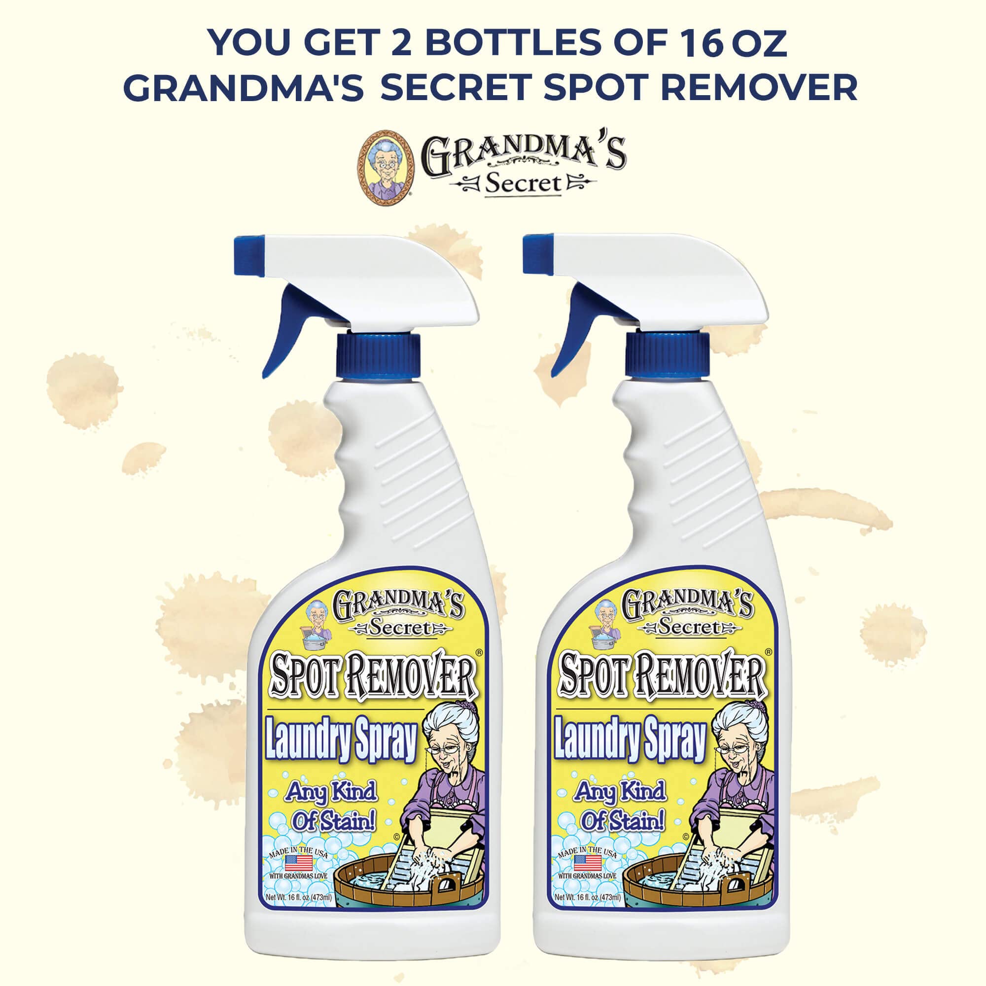 Grandma's Secret Stain Remover - Chlorine-Free, 16 oz Spray Bottle, 2 Pack - Removes Oil, Paint, Blood & Pet Stains