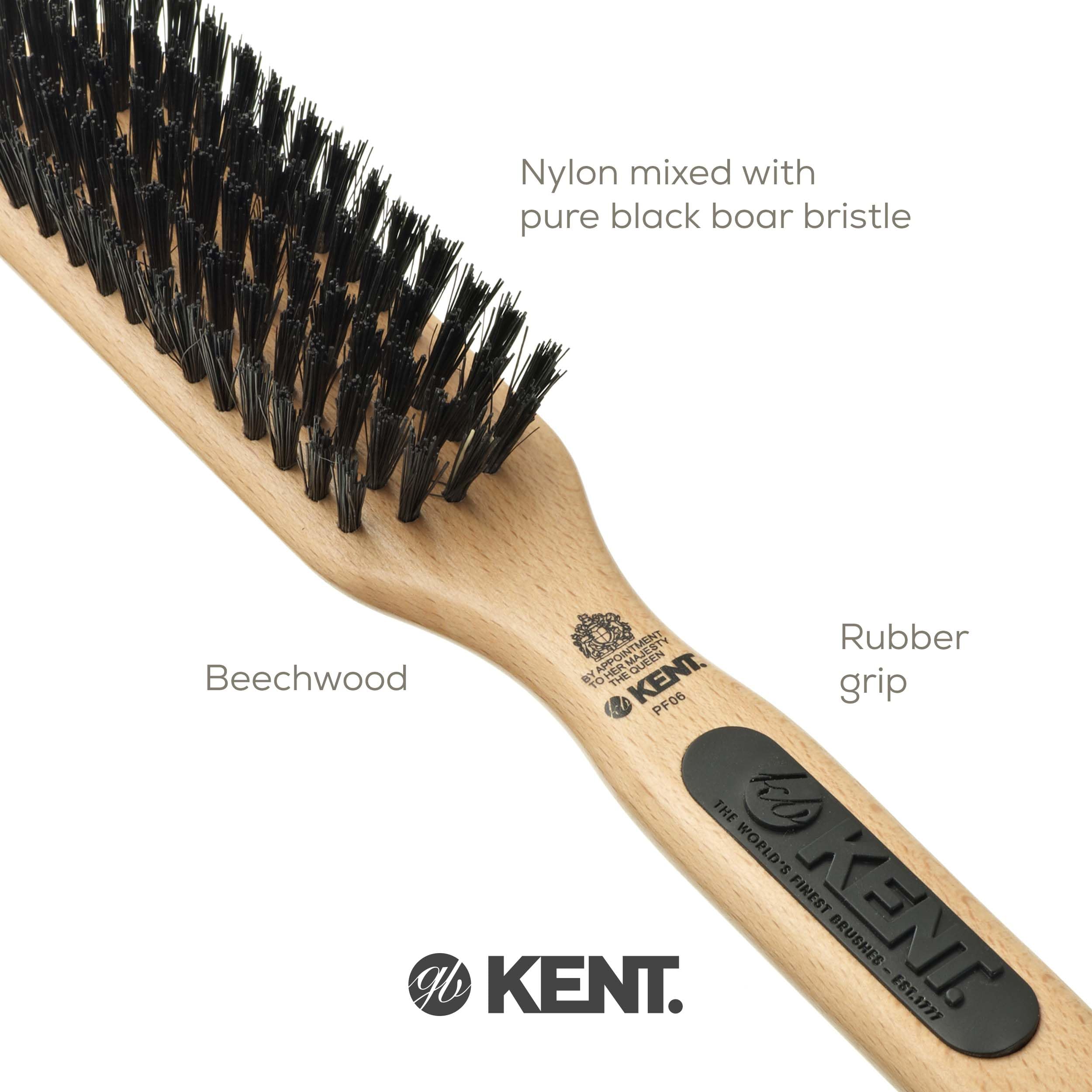 KENT PF06 Natural Wood Boar Bristle Hair Brush - Straightening Brush and Styling Brush for Short to Medium Length Hair - Natural