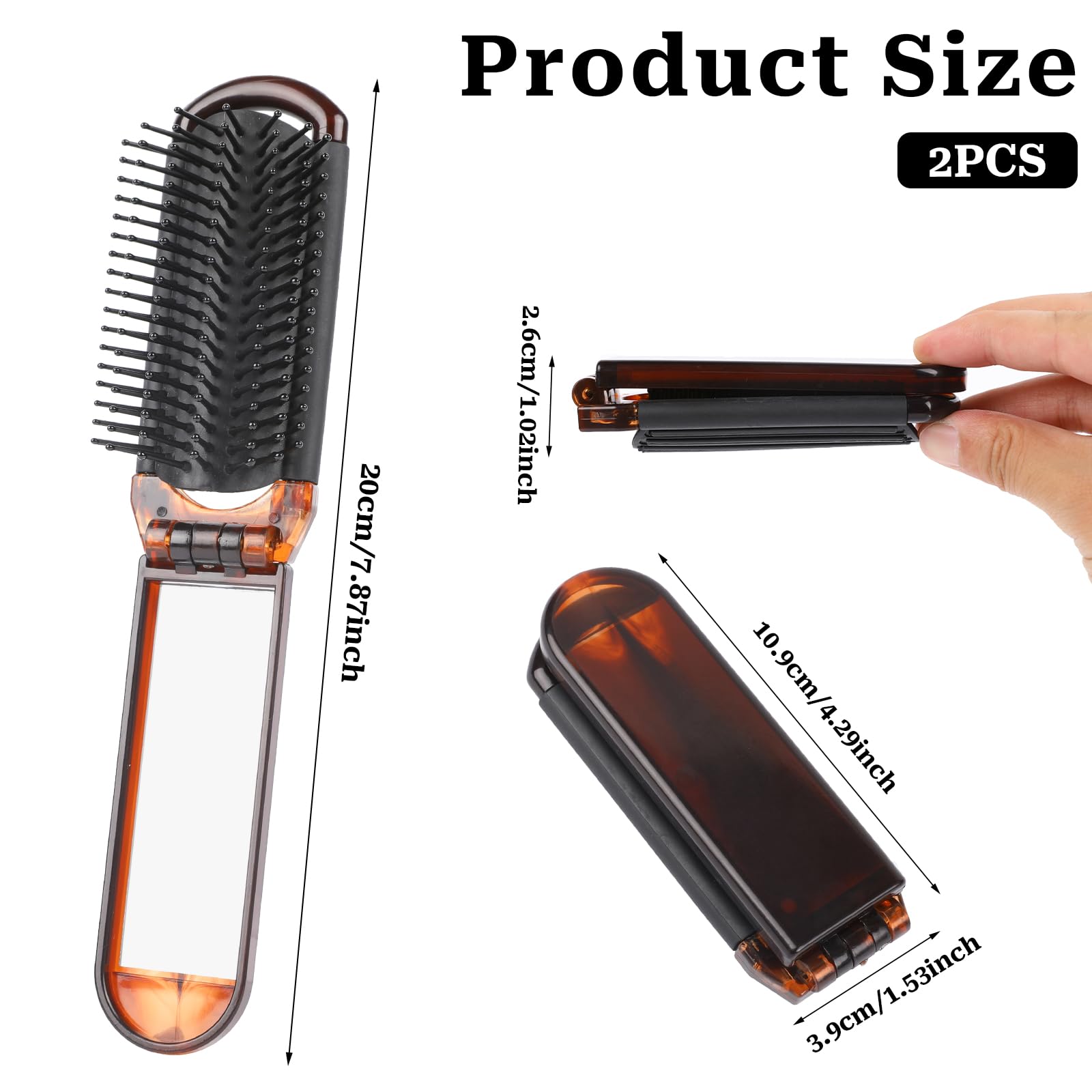 Compact Folding Hair Brush With Mirror, 2-Pack Portable Travel Comb And Mini Hair Brush Set For Women, Gym, Trips, Purse, And Sw