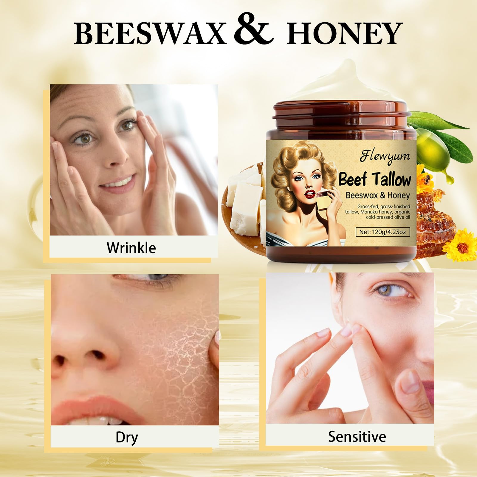 Whipped Beef Tallow And Manuka Honey Balm For Skin Unscented Grass Fed Grass Finished Organic Face Cream Moisturizer Body Lotion