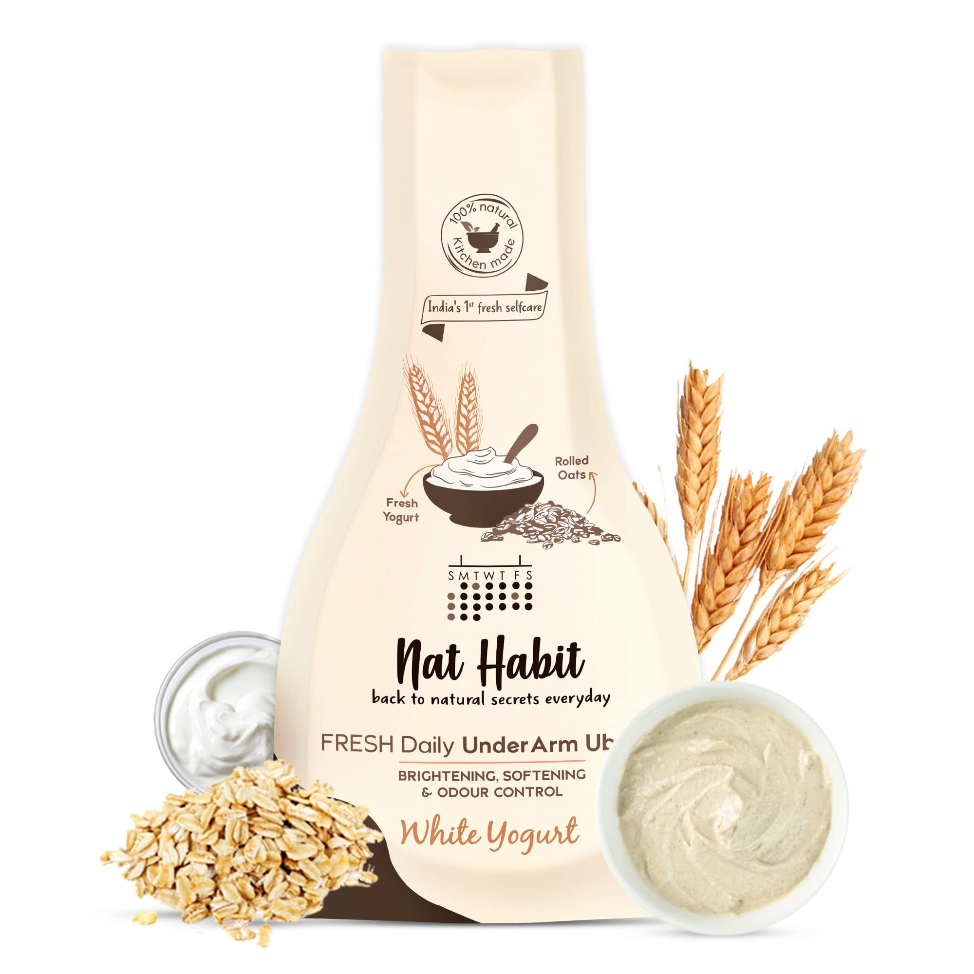 Nat Habit White Yogurt Underarm Ubtan & Scrub For Brightening, Whitening, Softening, Odour Control & Remove Darkness With Yogurt