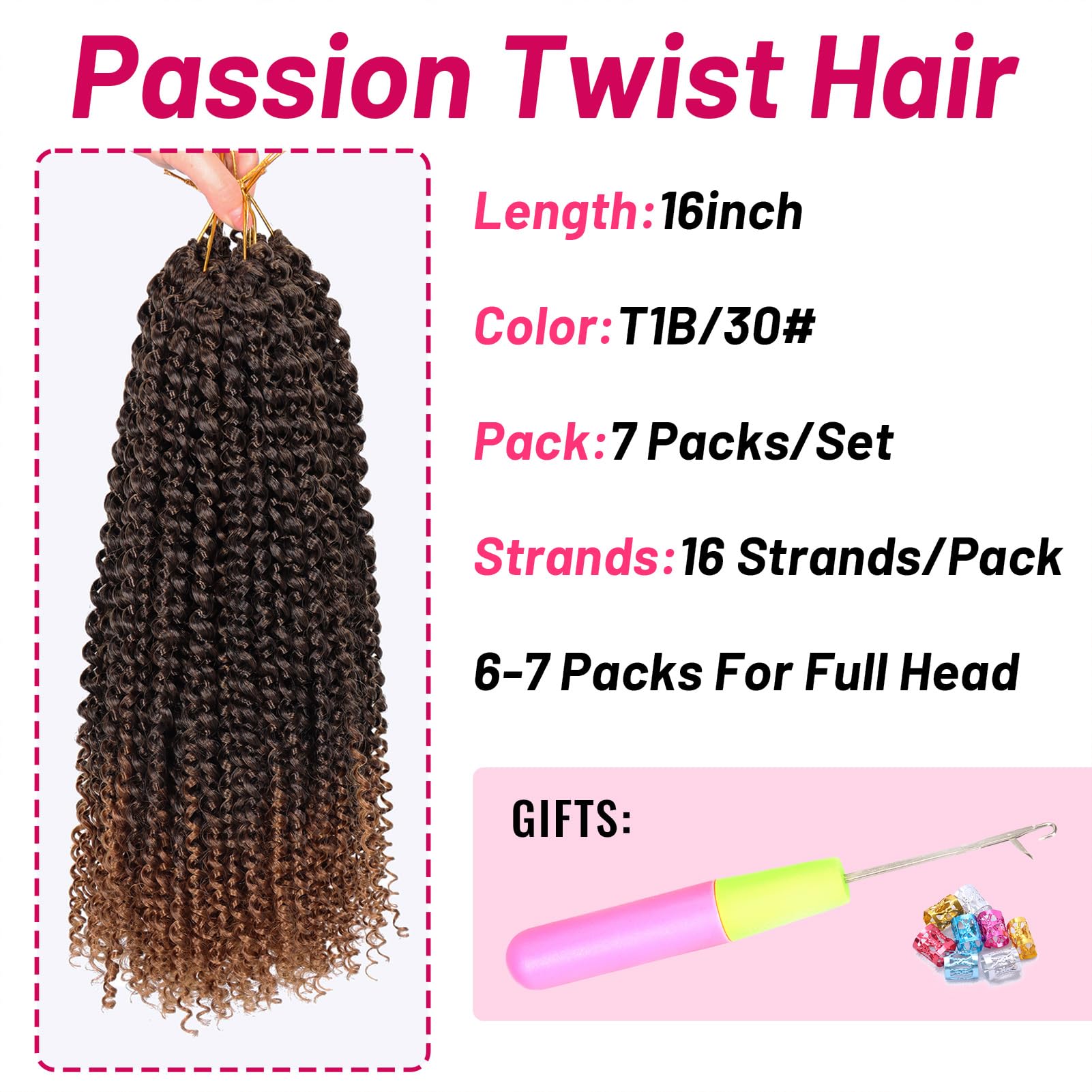 Dorsanee Ombre Brown Passion Twist Hair 16 Inch 7 Packs Water Wave Crochet Hair Long Bohemian Curly Braiding Hair For Butterfly
