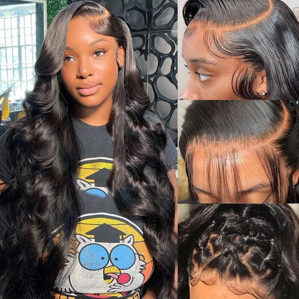 Pizazz 13x6 HD Transparent Lace Front Wigs Human hair Pre Plucked 180 Density Brazilian Body Wave Frontal Wigs Human Hair with B