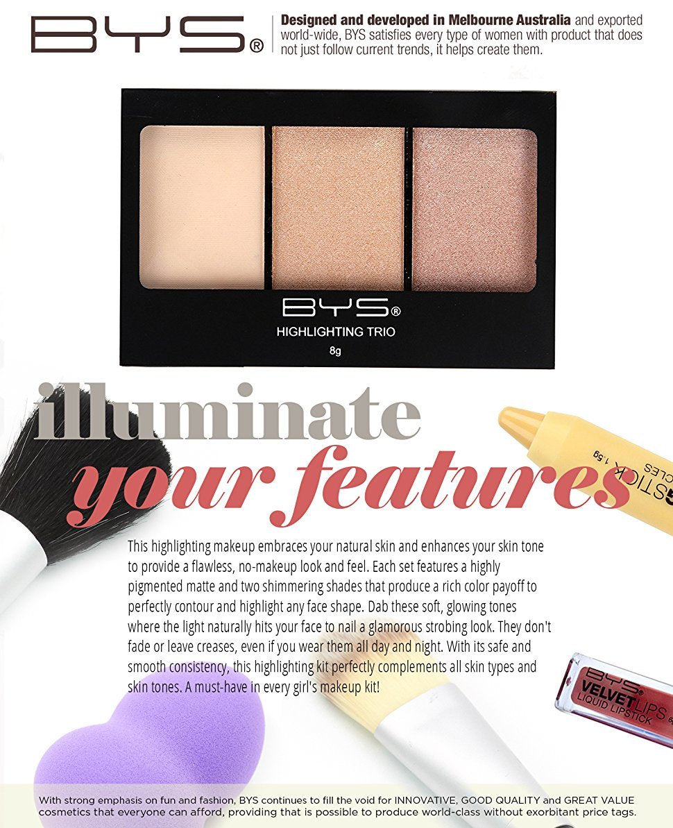 BYS Highlighting Trio Palette Illuminate - 1 Matte and 2 Shimmering Shades makeup palette