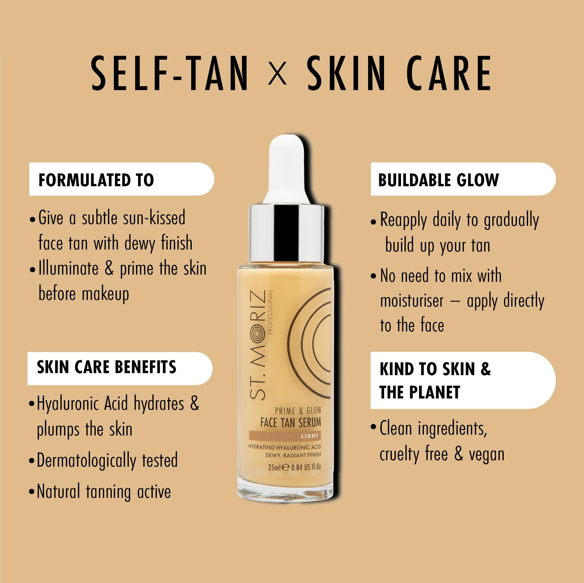 St Moriz Professional Face Tanner Serum - Prime & Glow Hydrating 2 in 1 Self Tan Face Serum & Makeup Primer With Hyaluronic Acid