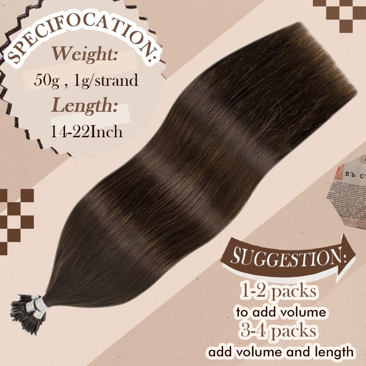 Hetto 20 Inch Nano Beads Brown Hair Extensions Real Human Hair Nano Ring Hair Extensions #4 Dark Brown Nano Link Human Hair Exte