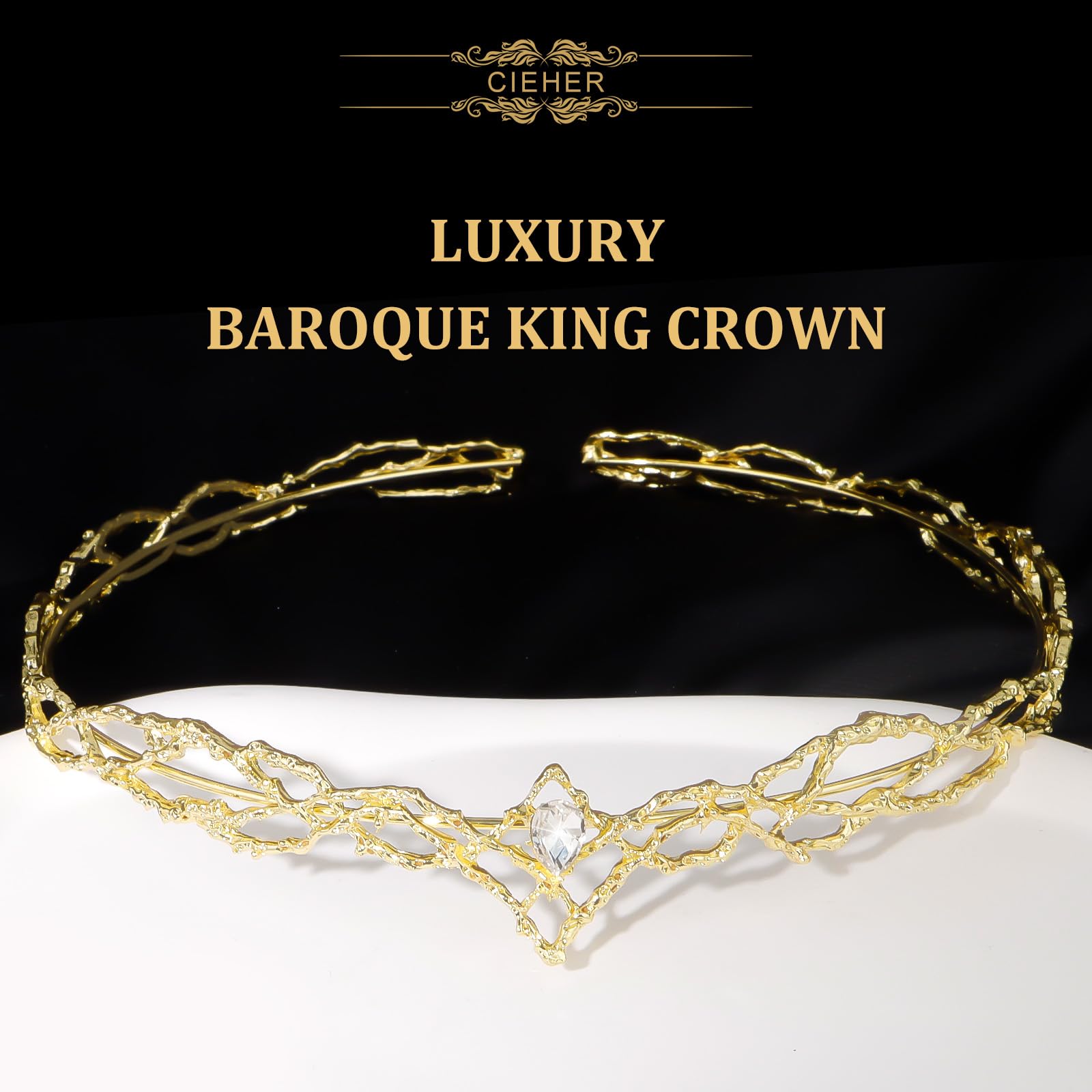 Cieher King Crown, Vintage Hobbit Elf King Gold Crown, Gold Tiara Costume Headbands For Women Men, Crowns For Men Birthday Party