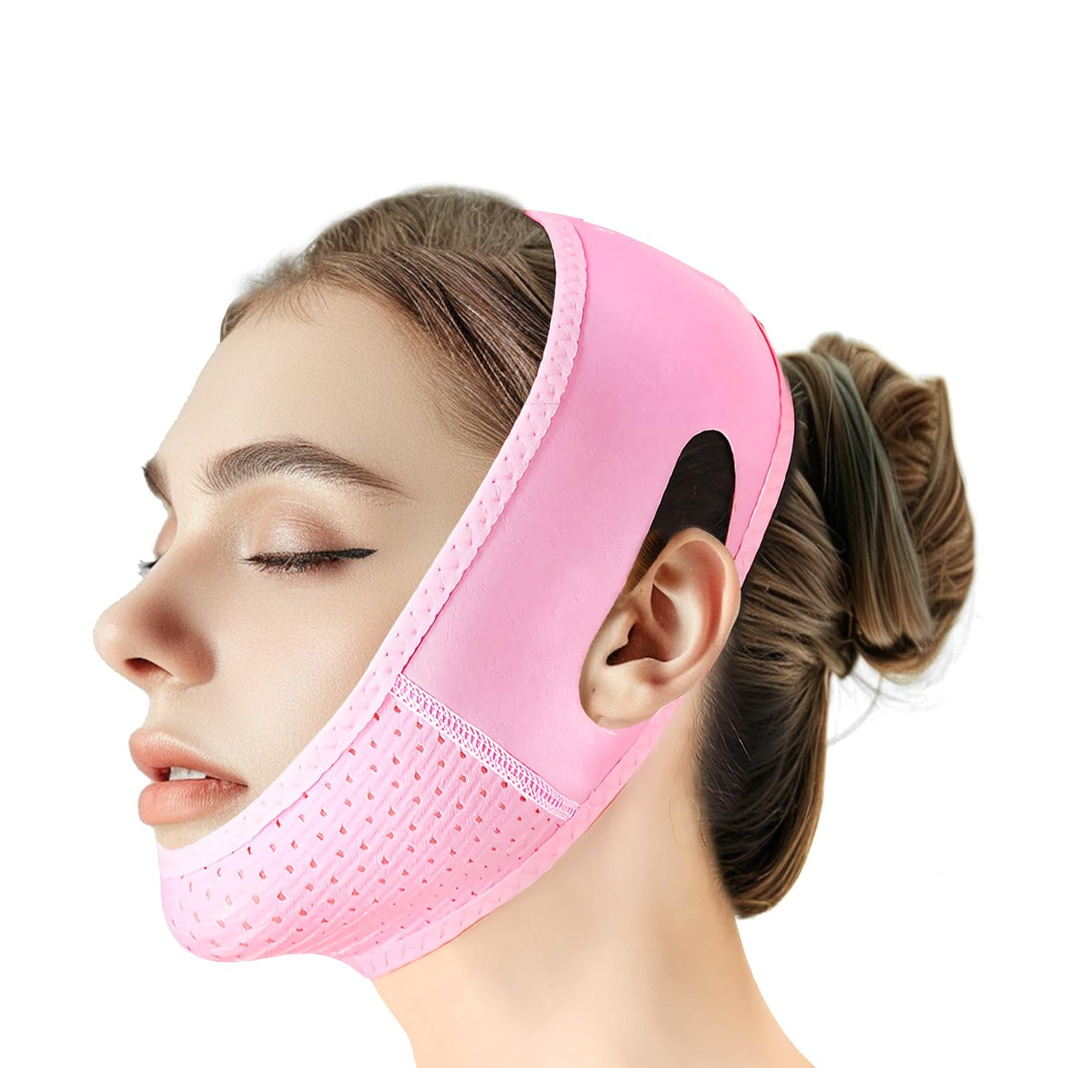 Beiskll Reusable V Line Lifting Mask with Chin Strap, V Shaped Face Mask for Sagging, Jaw Exerciser (Pink)
