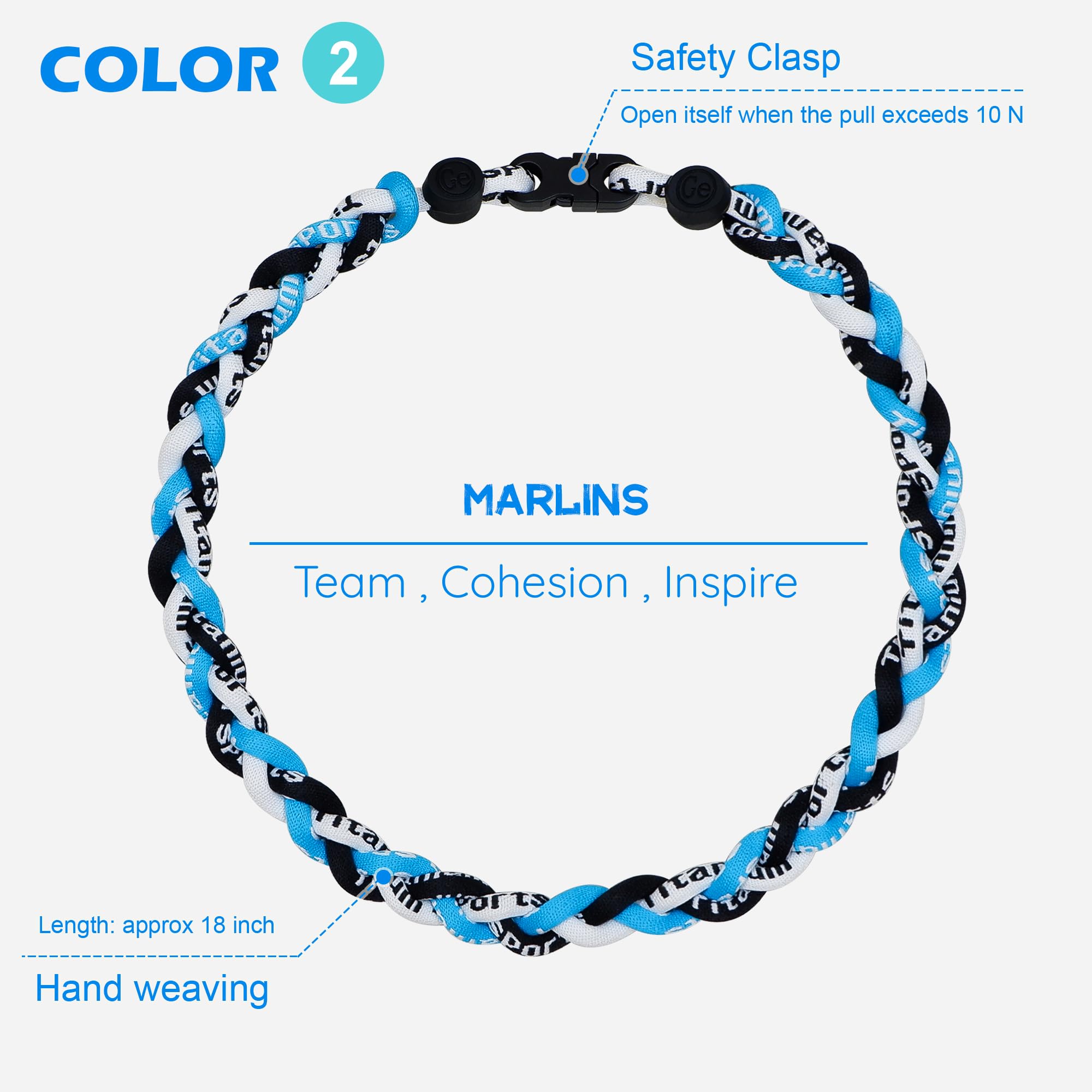 SUPBOMM 3 pcs Baseball Rope Necklaces, League Team Colors Braided Necklace, Baseball Team Gifts, Marlins