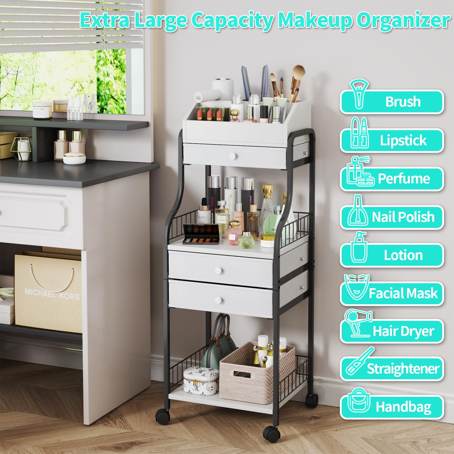 Hapirm Floor Makeup Organizer Storage - Skincare Make Up Organizers And Storage With Drawers, Vanity Organizer Cosmetics Display