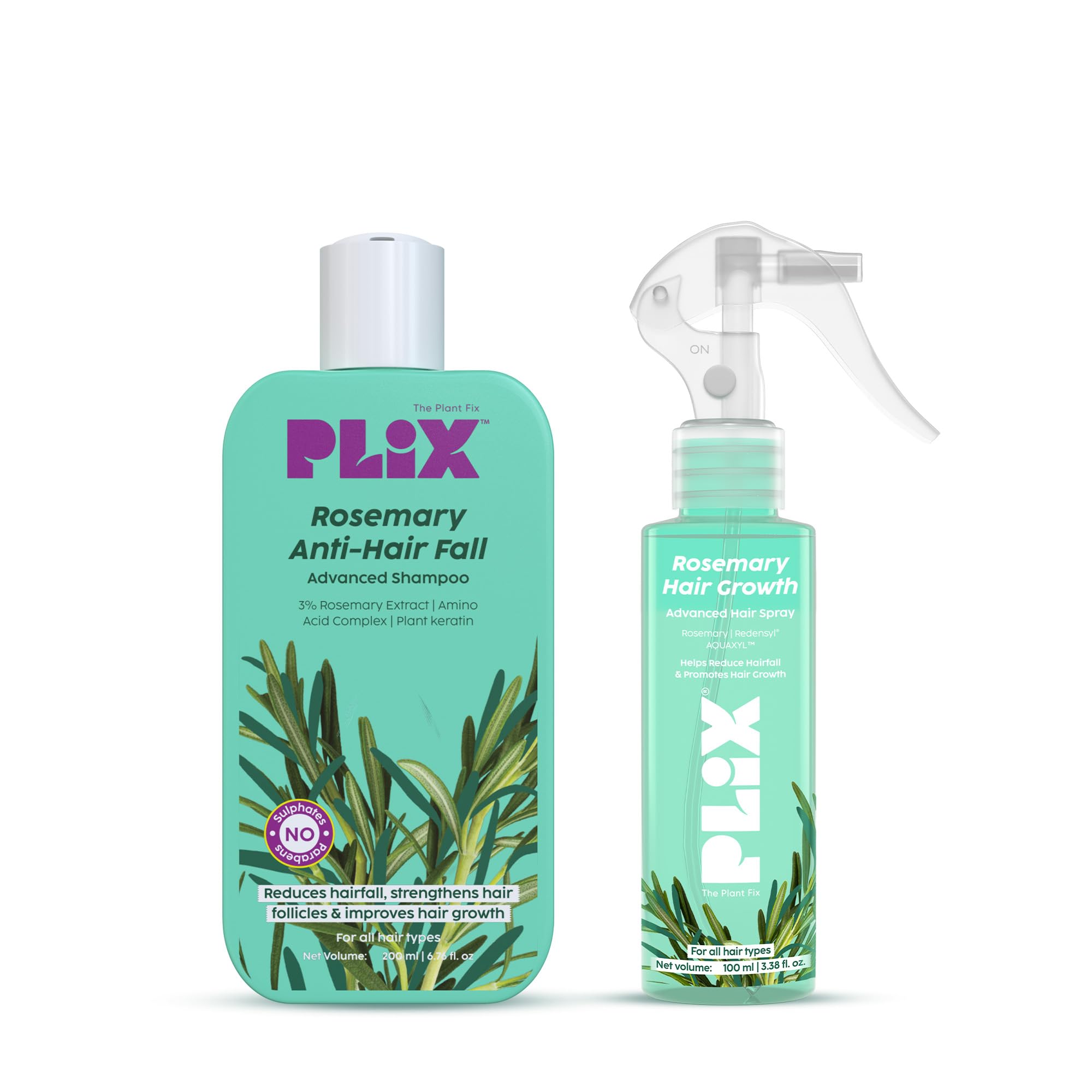 Plix - The Plant Fix Rosemary Anti Hairfall Duo For Hair Growth | Shampoo (200Ml) + Rosemary Spray (100Ml)