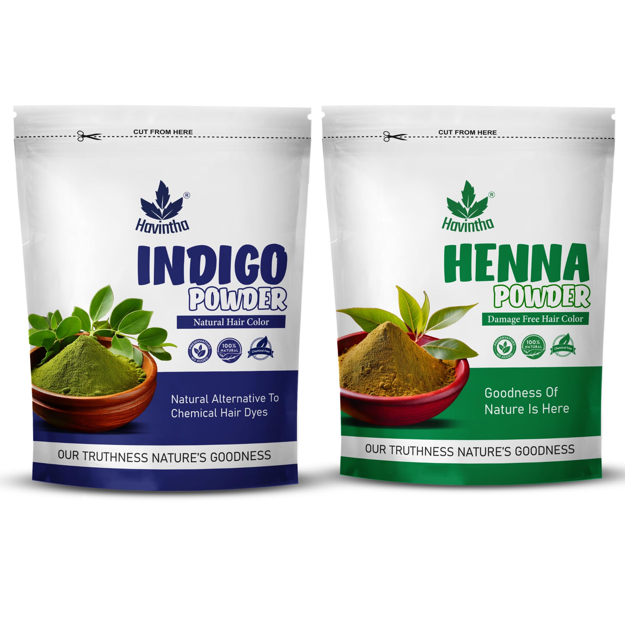 Havintha Indigo & Henna Powder (Indigofera Tinctoria) For Hair | Herbal & Natural Hair Colorant Black/Brown Hair & Beard Dye/Col