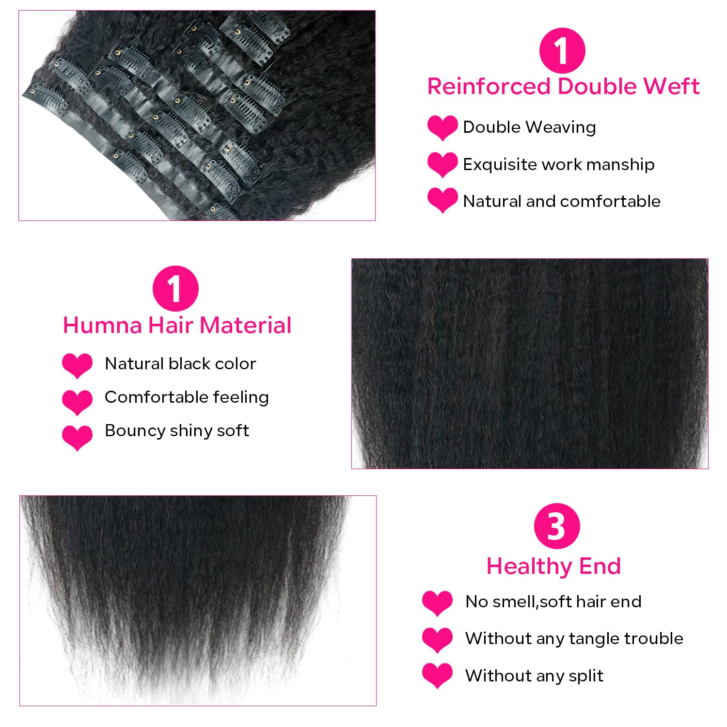 Seamless Kinky Straight Clip In Hair Extensions For Black Women Brazilian Virgin Human Hair Extensions 8Pcs Seamless Clip Ins Hu