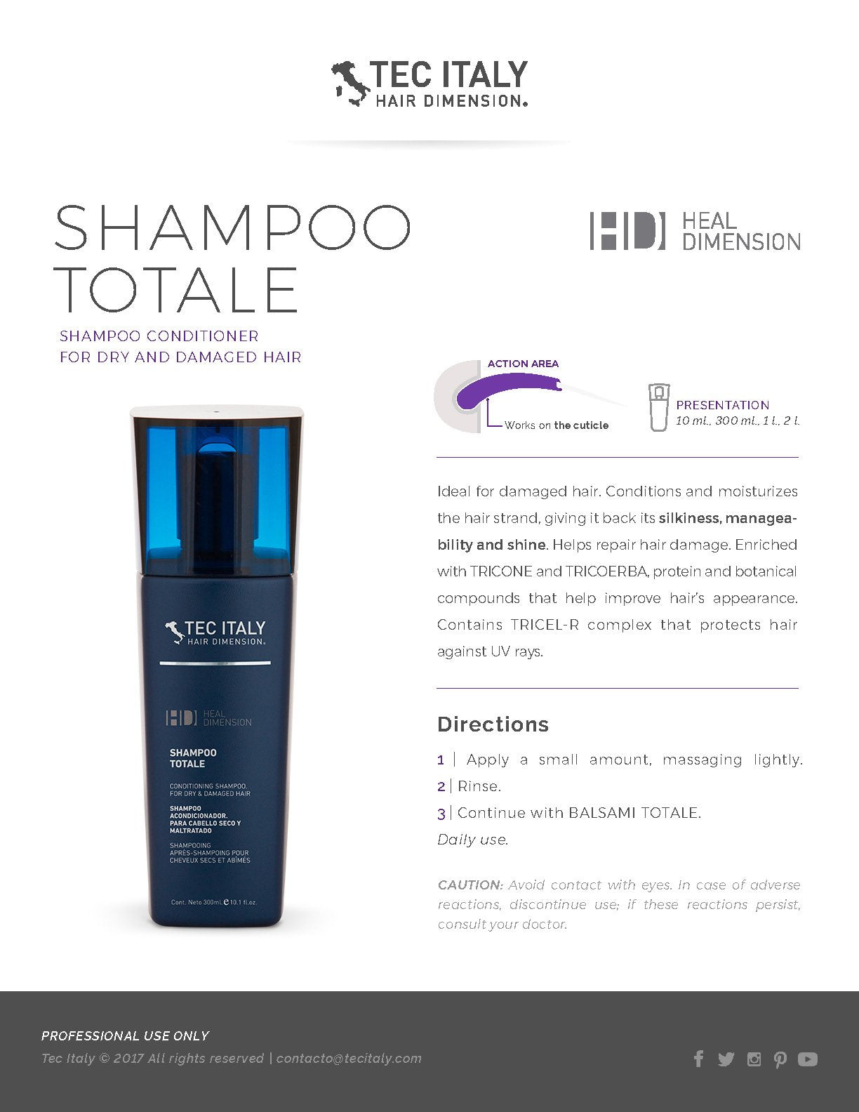 Tec Italy Conditioning Shampoo Totale for Dry & Damaged Hair (Pack of 3)