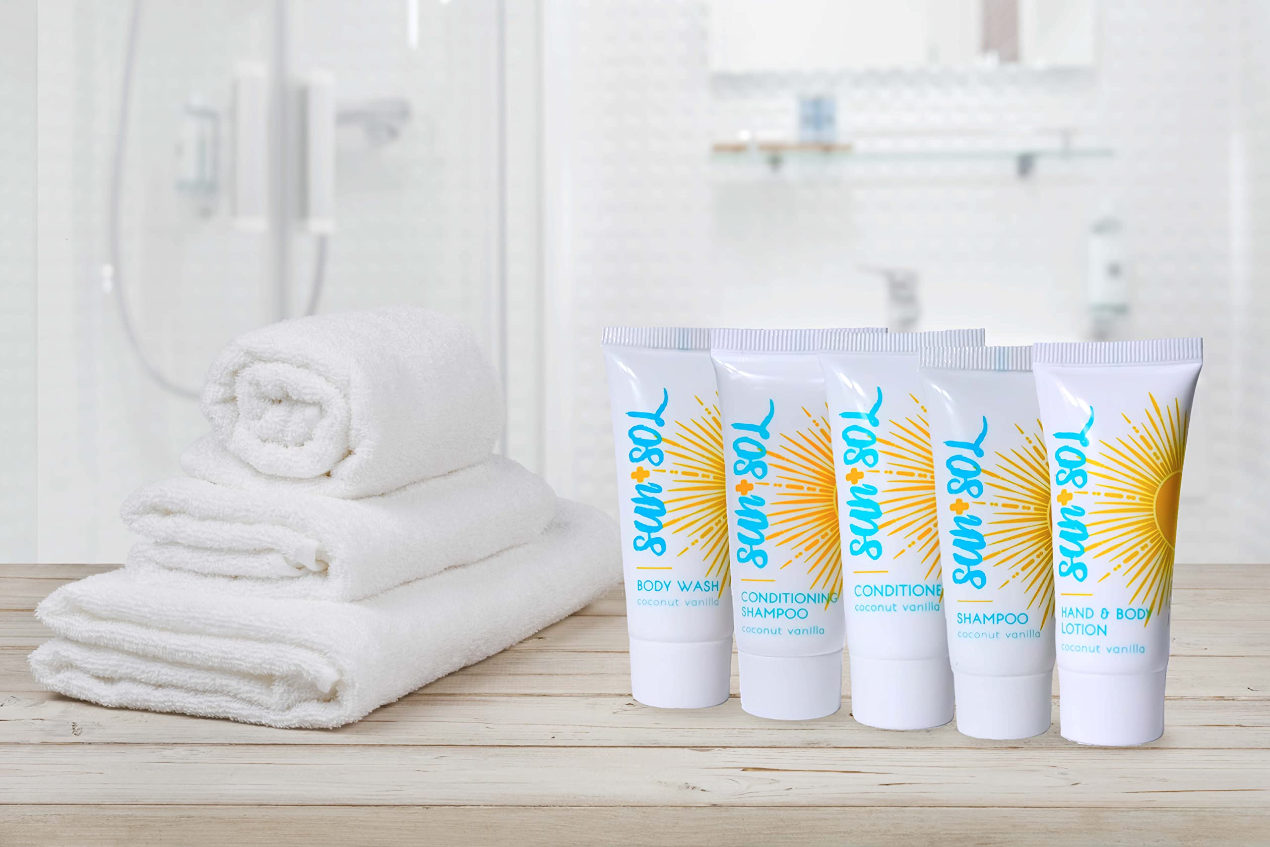 World Amenities Sun + Sol Bulk Hydrating Conditioner With Warm Coconut & Vanilla Fragrances, Travel Size Toiletries, Mini Hotel