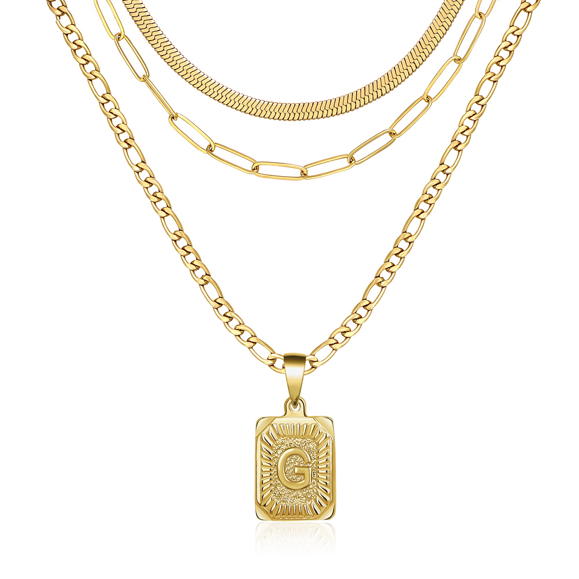 Memgift Gold Layering Necklaces for Women Dainty Trendy Paperclip Snake Choker Gold Filled Stainless Steel Figaro Chain Layered 