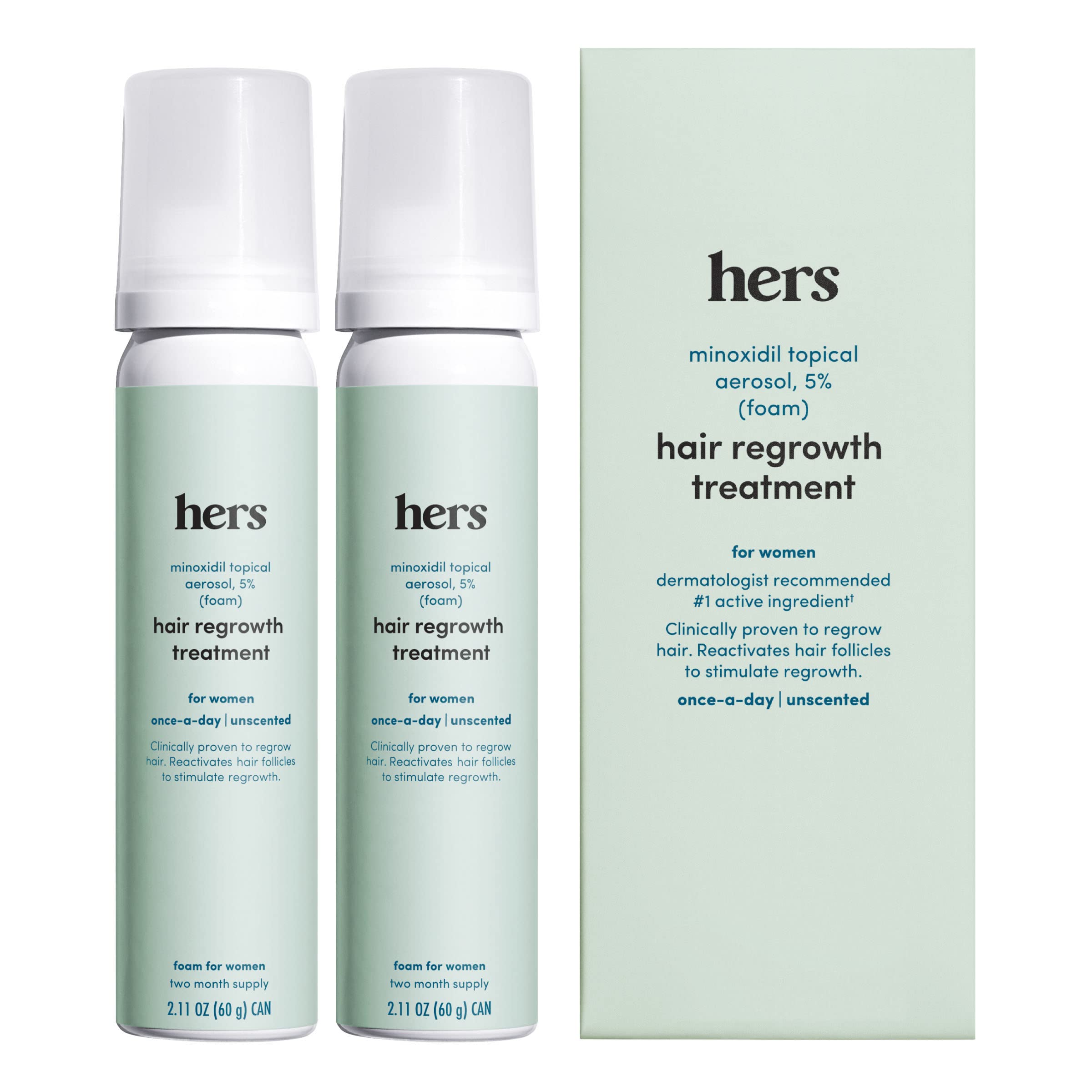 hers Hair Regrowth Treatment for Women with 5% Topical Minoxidil Foam for Hair Loss and Thinning Hair, Unscented No Drip Formula