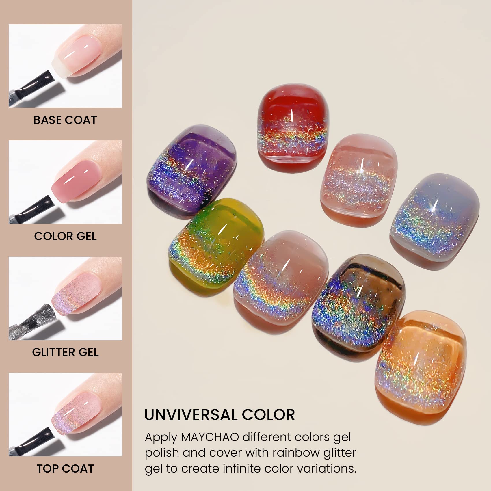 Maychao 15Ml Cat Eye Gel Nail Polish 1Pc Rainbow Cat Eye Nail Polish With Magnet Soak Off Holographic Magnetic Gel Polish For Na