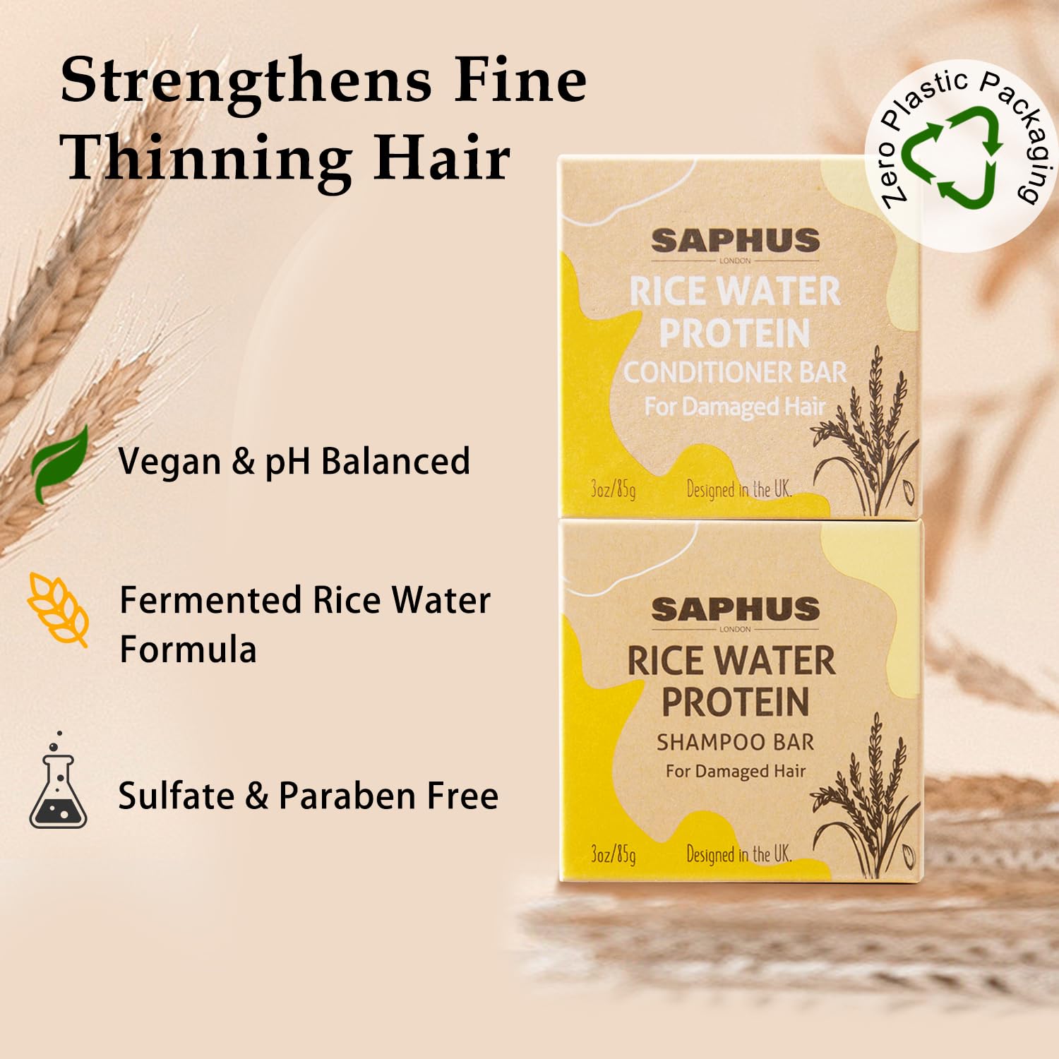 Saphus Rice Shampoo Bar And Conditioner Set - Promote Hair Growth & Strengthening, Paraben Free And Sulfate Free With Natural Ri