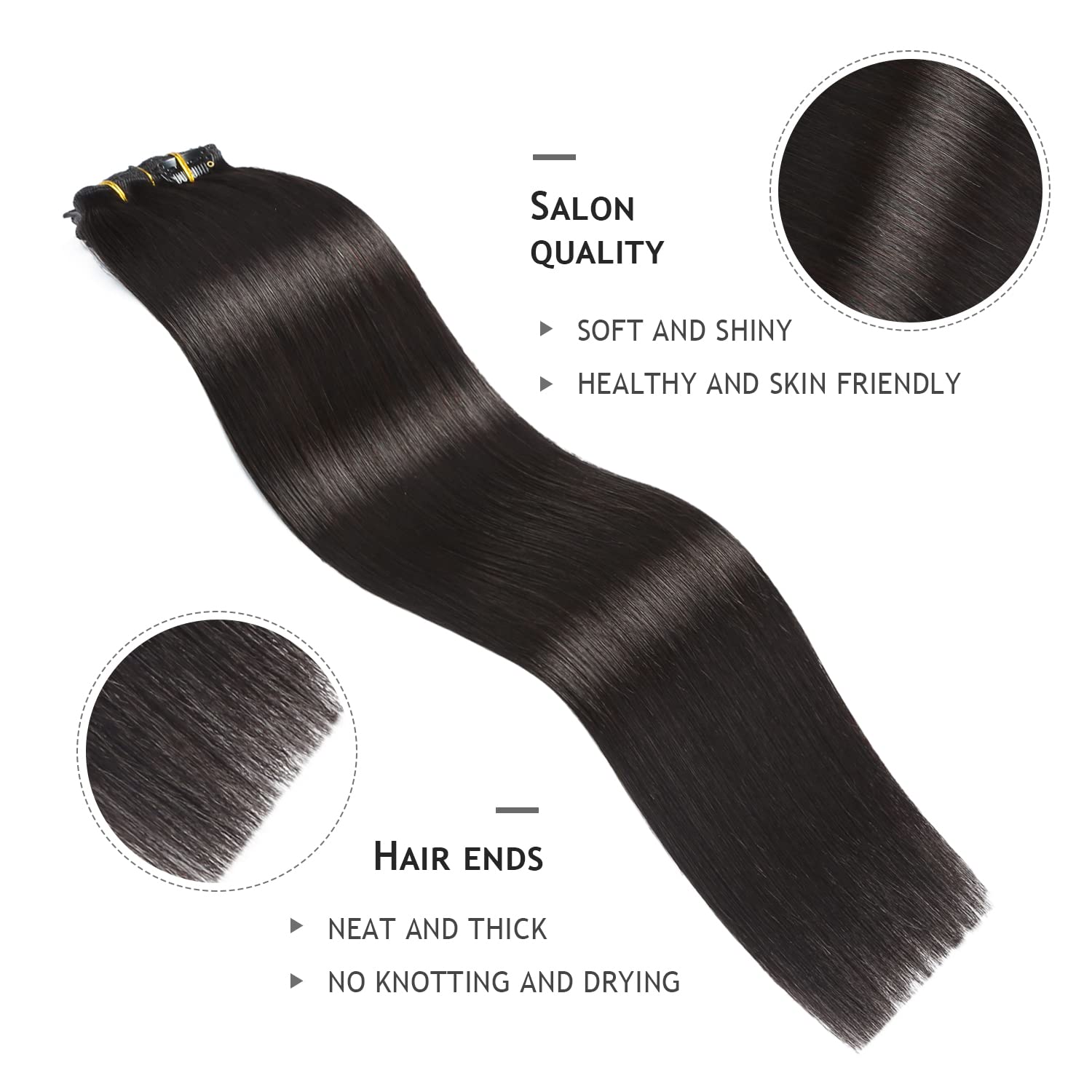 YILITE Real Hair Extensions Clip in Human Hair 8Pcs 120g Off Black Full Head Double Weft Invisible Straight Remy Clip in Hair ex