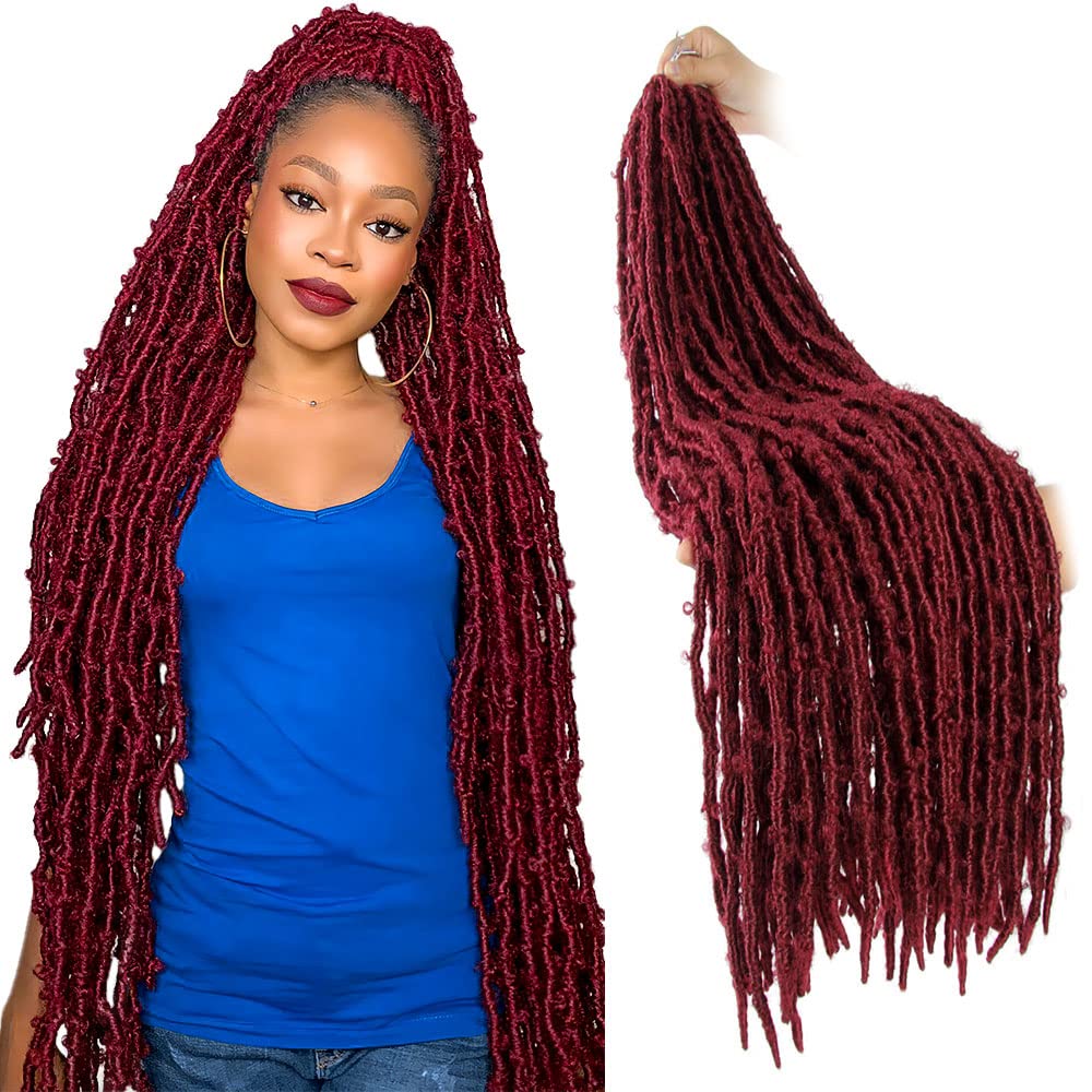 36 Inch Light Weight Butterfly Locs Crochet Hair 6 Packs Long Black Burgundy Distressed Butterfly Faux Locs Crochet Hair,118#