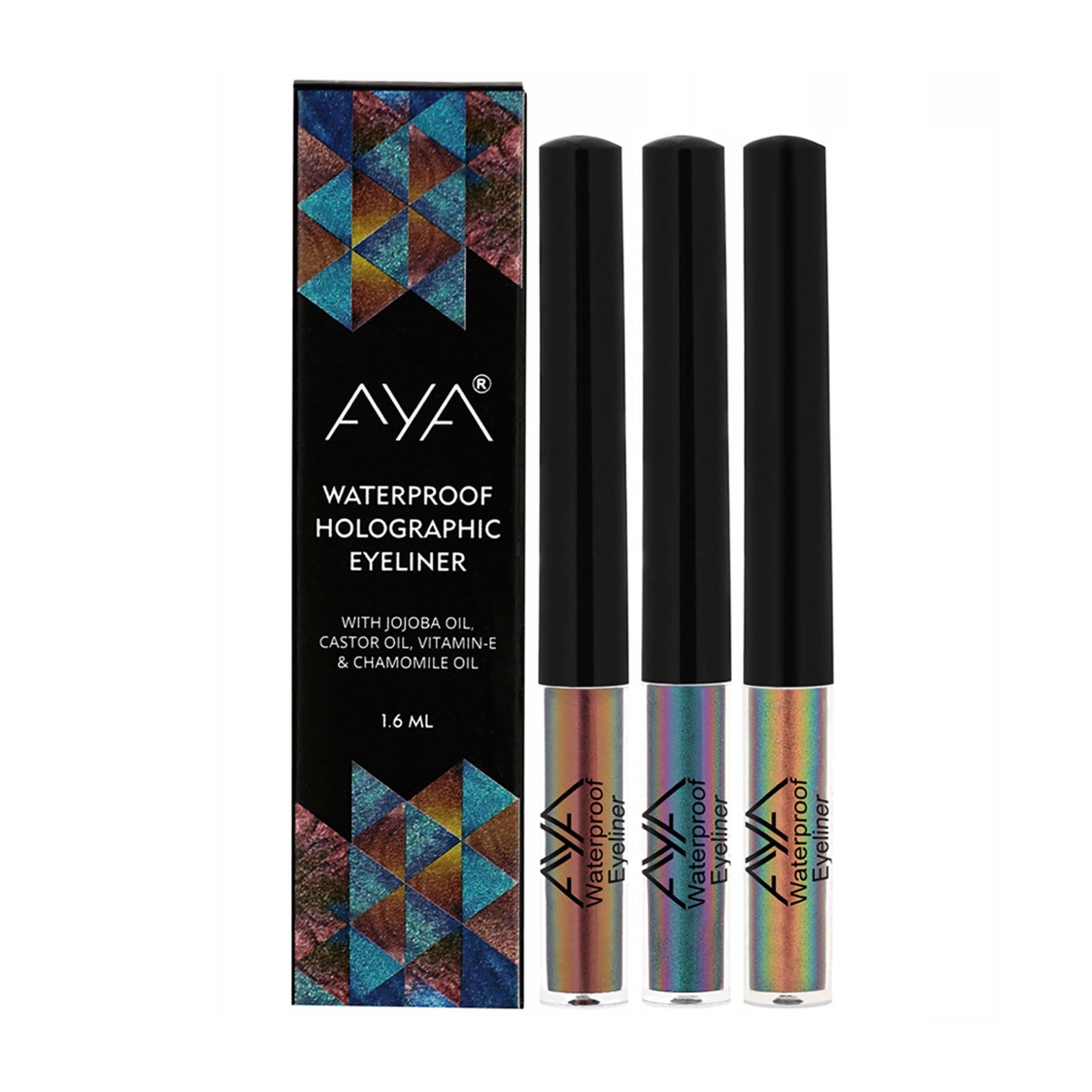 Aya Holographic Shimmery Eyeliner, Monochrome Effect, Waterproof, Smudge Proof, EyeCatching Long Lasting Eyeliner, Set Of 3, Ga