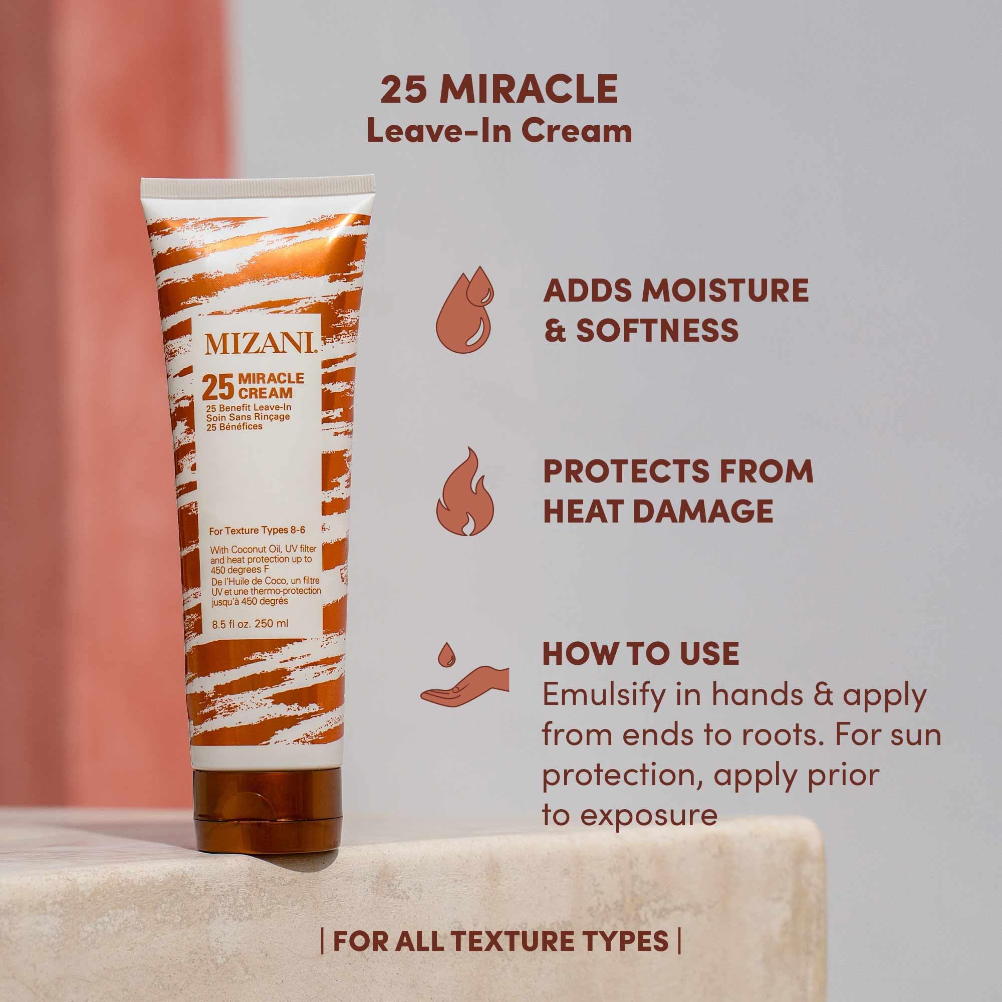 Mizani 25 Miracle Leave-In Cream | Adds Lightweight Moisture & Touchable Softness | Heat Protectant Treatment | With Coconut Oil