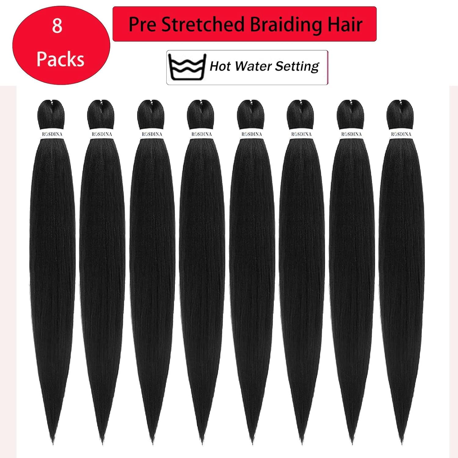 Rosdina Pre-Stretched Braiding Hair - 18 Inch 8 Packs Natural Black Longt Braiding Hair For Twist Or Box Braids, Yaki Texture Ho
